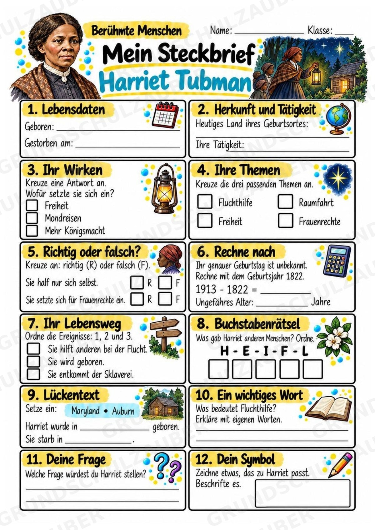 Harriet Tubman – Steckbrief & Infotext für die Grundschule | Berühmte Persönlichkeiten | Sachunterricht – Materialseite 3