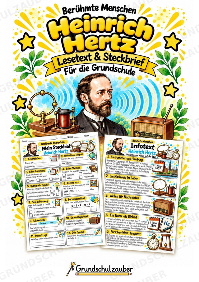 Heinrich Hertz – Steckbrief & Infotext für die Grundschule | Berühmte Persönlichkeiten | Sachunterricht – Cover