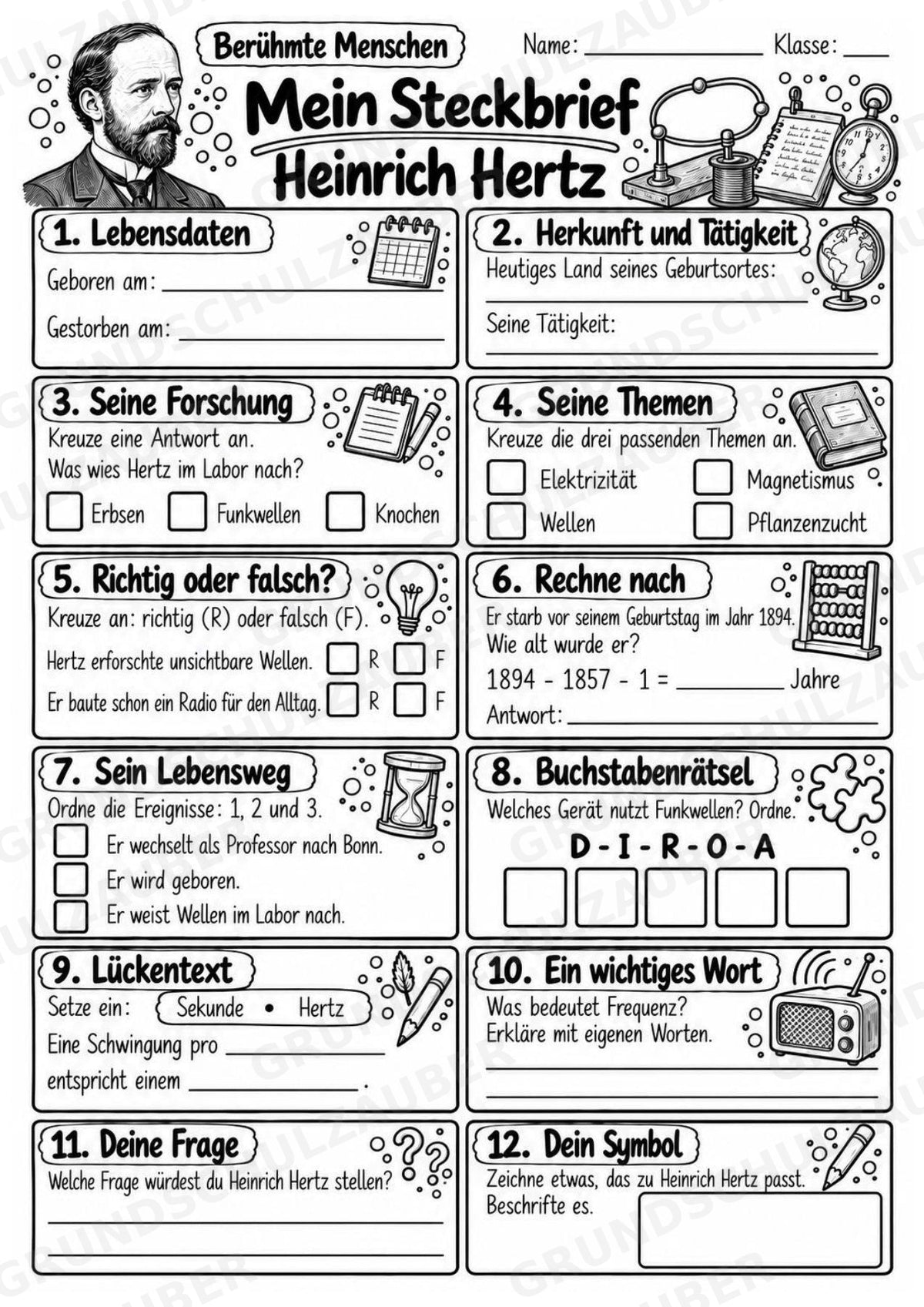 Heinrich Hertz – Steckbrief & Infotext für die Grundschule | Berühmte Persönlichkeiten | Sachunterricht – Materialseite 4