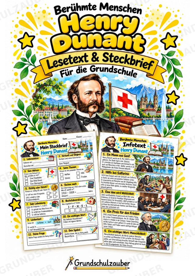 Henry Dunant – Steckbrief & Infotext für die Grundschule | Berühmte Persönlichkeiten | Sachunterricht – Cover