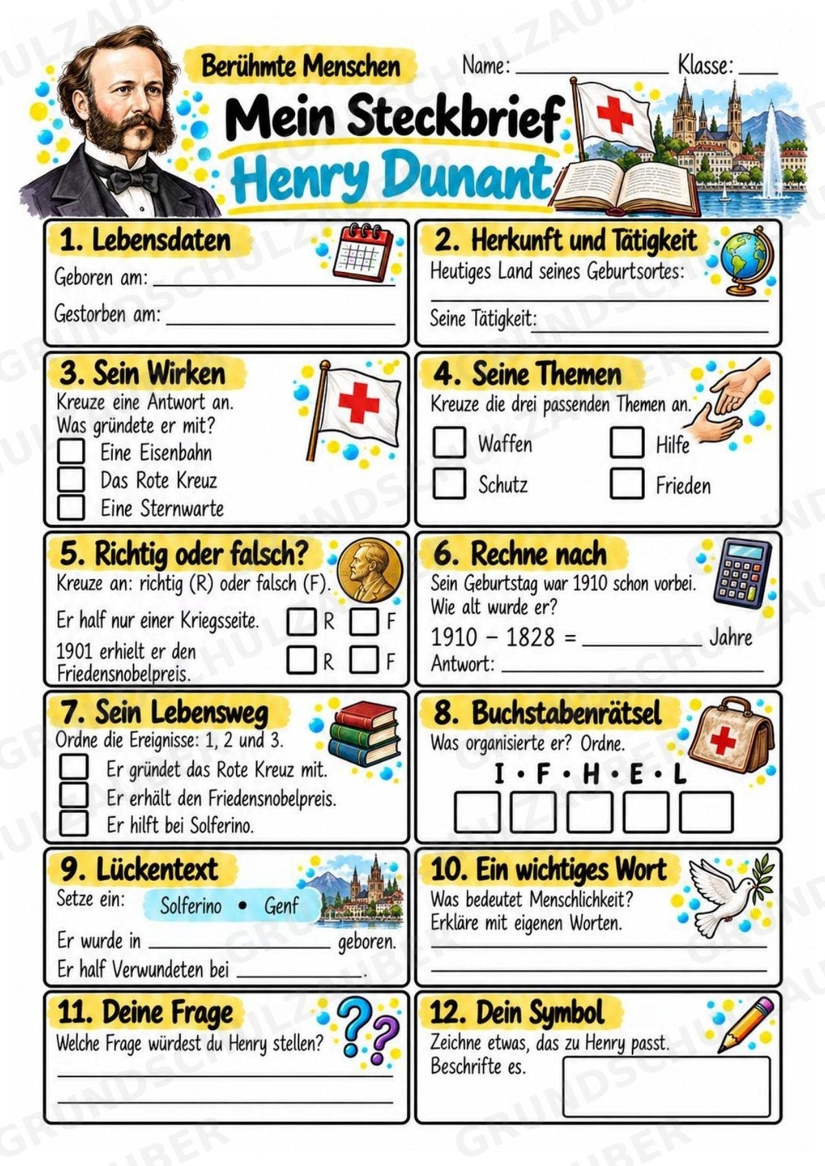 Henry Dunant – Steckbrief & Infotext für die Grundschule | Berühmte Persönlichkeiten | Sachunterricht – Materialseite 3