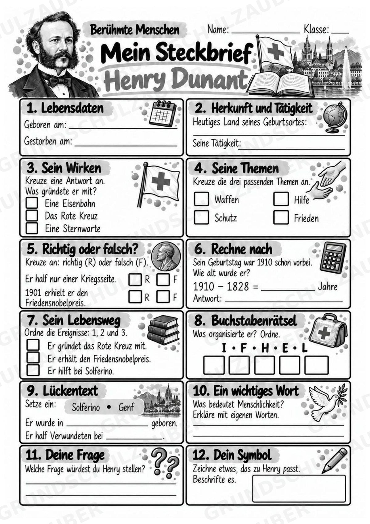 Henry Dunant – Steckbrief & Infotext für die Grundschule | Berühmte Persönlichkeiten | Sachunterricht – Materialseite 4