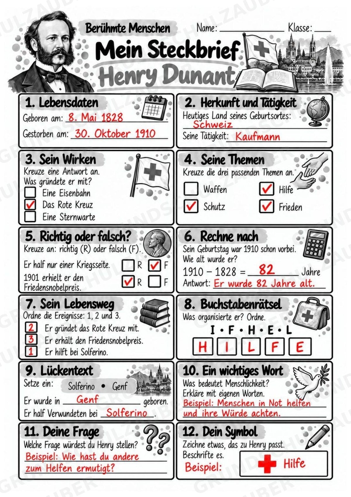 Henry Dunant – Steckbrief & Infotext für die Grundschule | Berühmte Persönlichkeiten | Sachunterricht – Materialseite 5