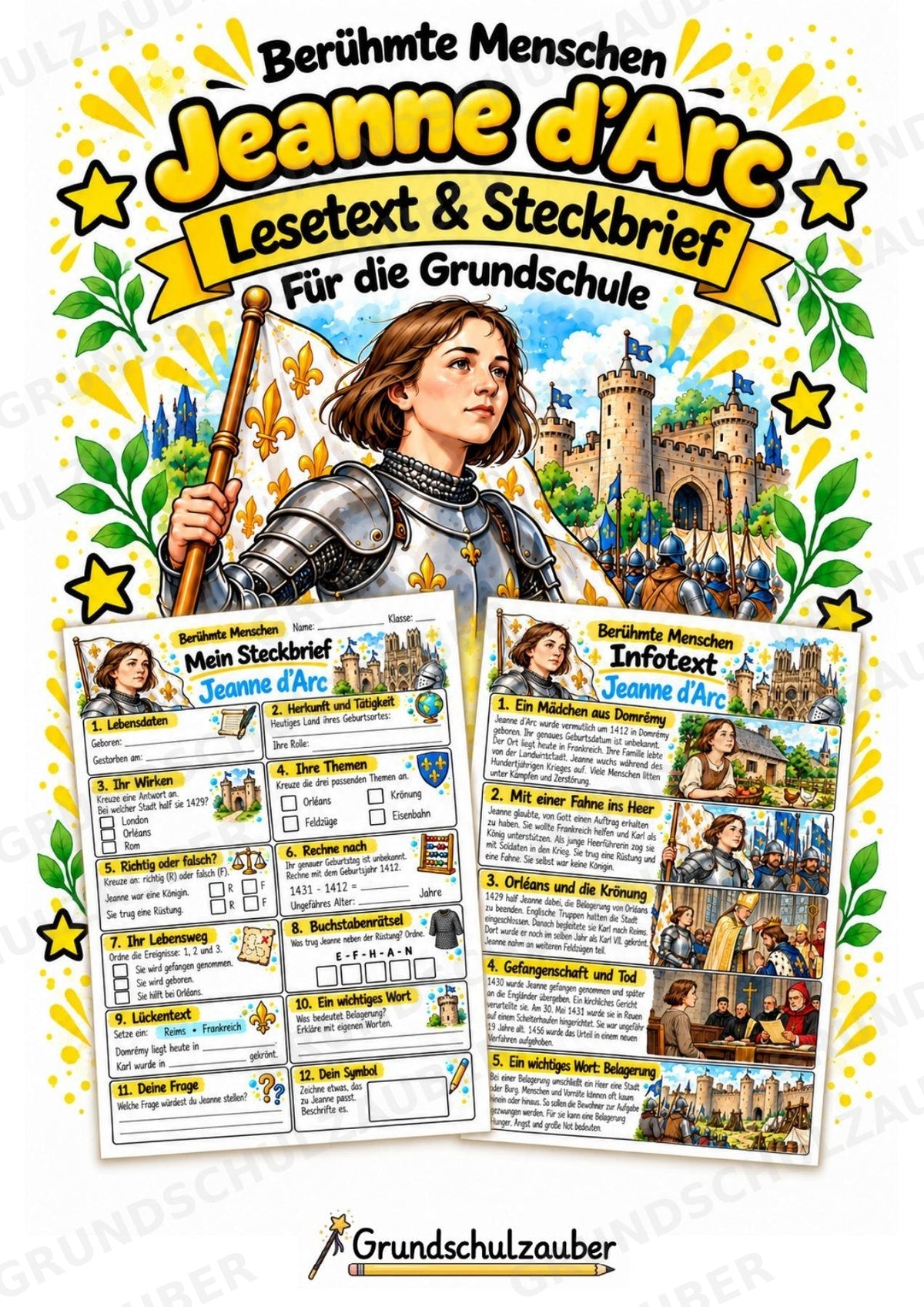 Jeanne d Arc – Steckbrief & Infotext für die Grundschule | Berühmte Persönlichkeiten | Sachunterricht – Cover