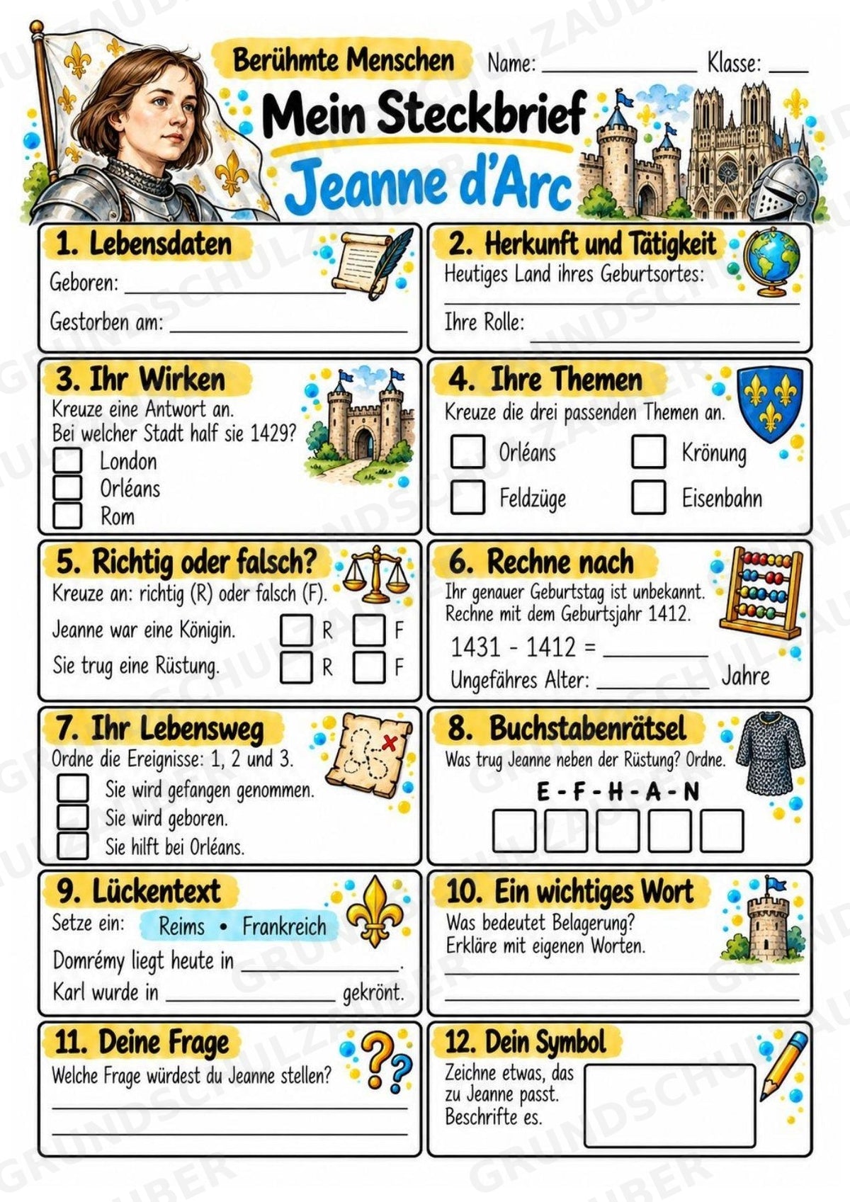 Jeanne d Arc – Steckbrief & Infotext für die Grundschule | Berühmte Persönlichkeiten | Sachunterricht – Materialseite 3