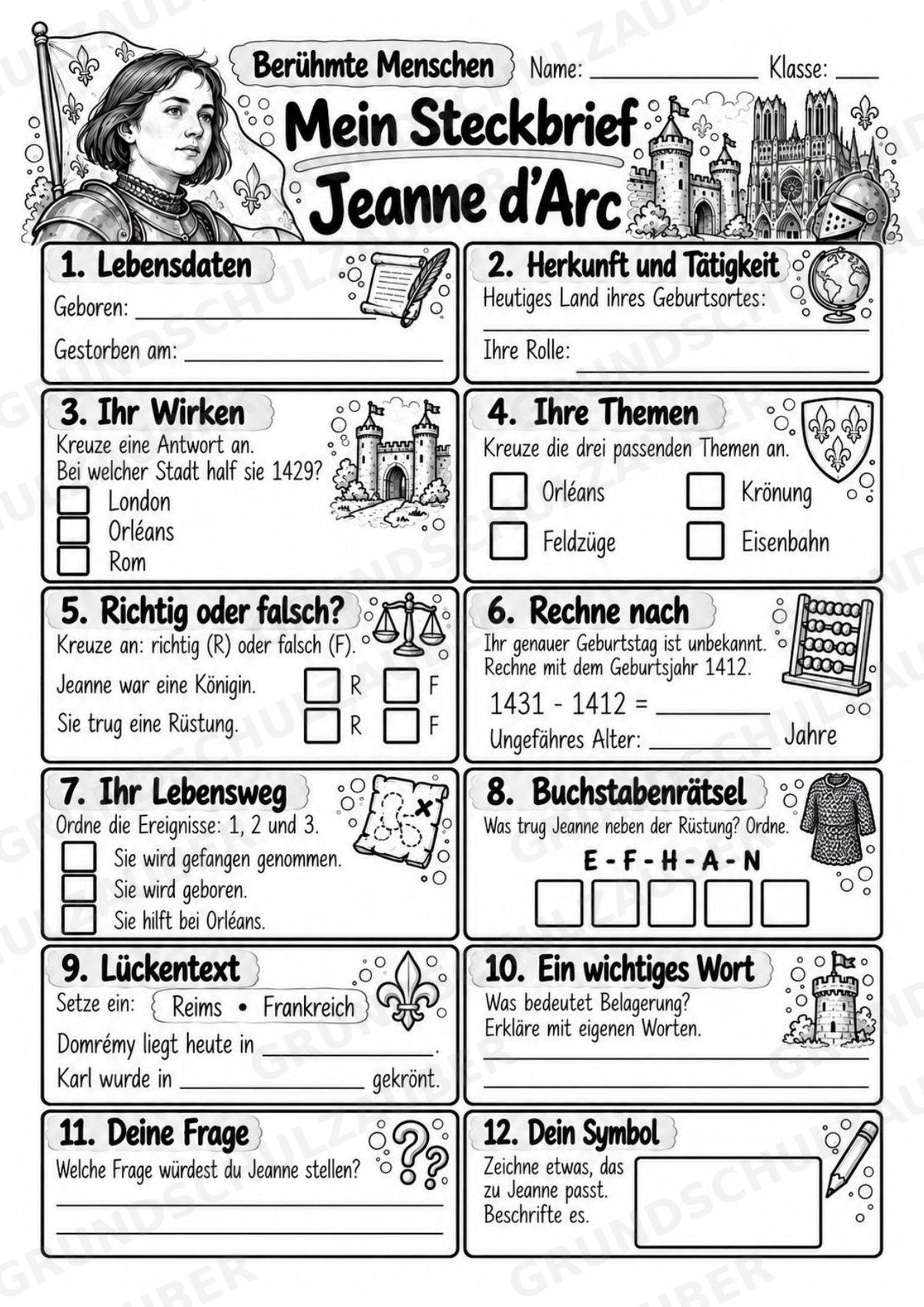 Jeanne d Arc – Steckbrief & Infotext für die Grundschule | Berühmte Persönlichkeiten | Sachunterricht – Materialseite 4