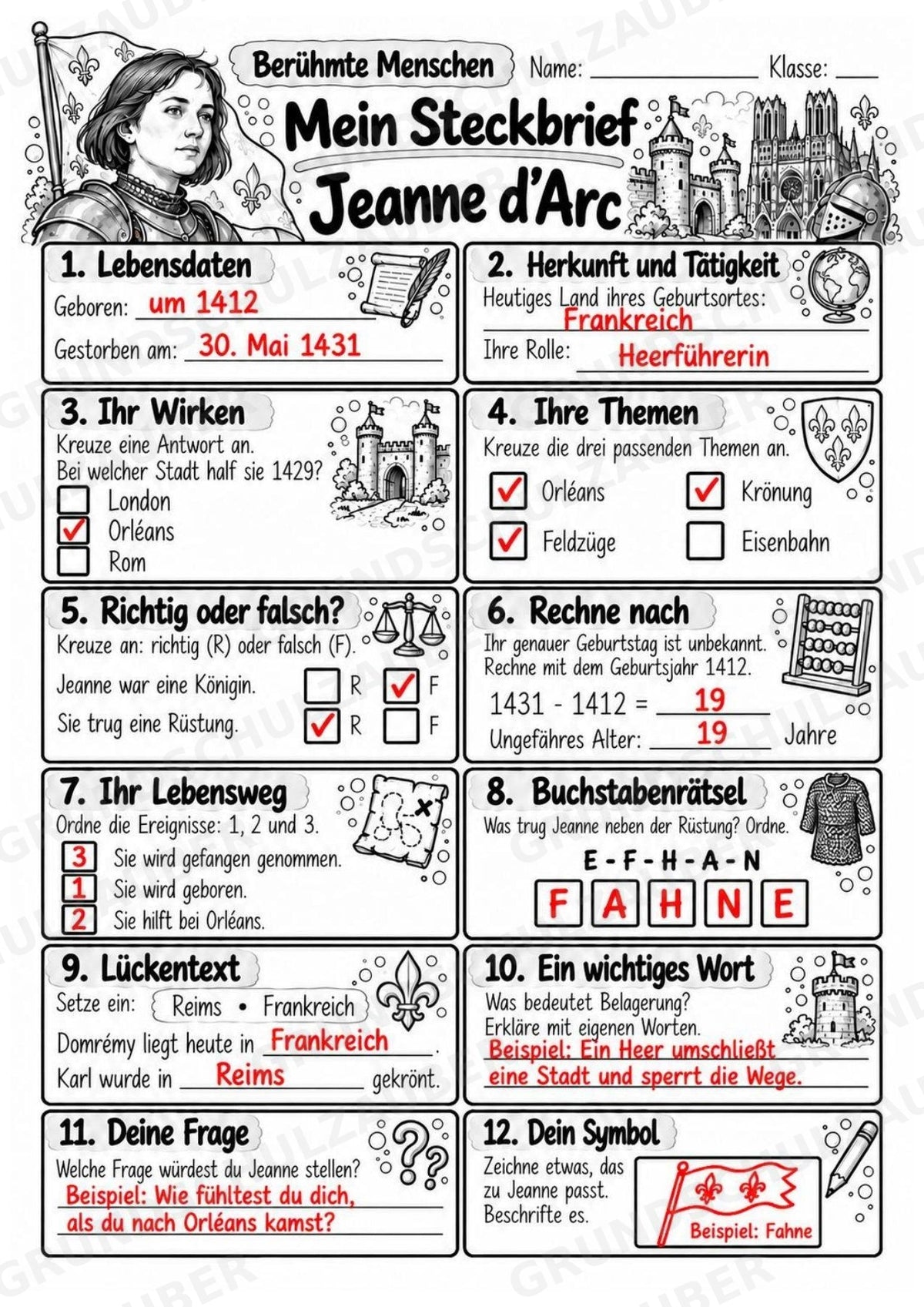 Jeanne d Arc – Steckbrief & Infotext für die Grundschule | Berühmte Persönlichkeiten | Sachunterricht – Materialseite 5