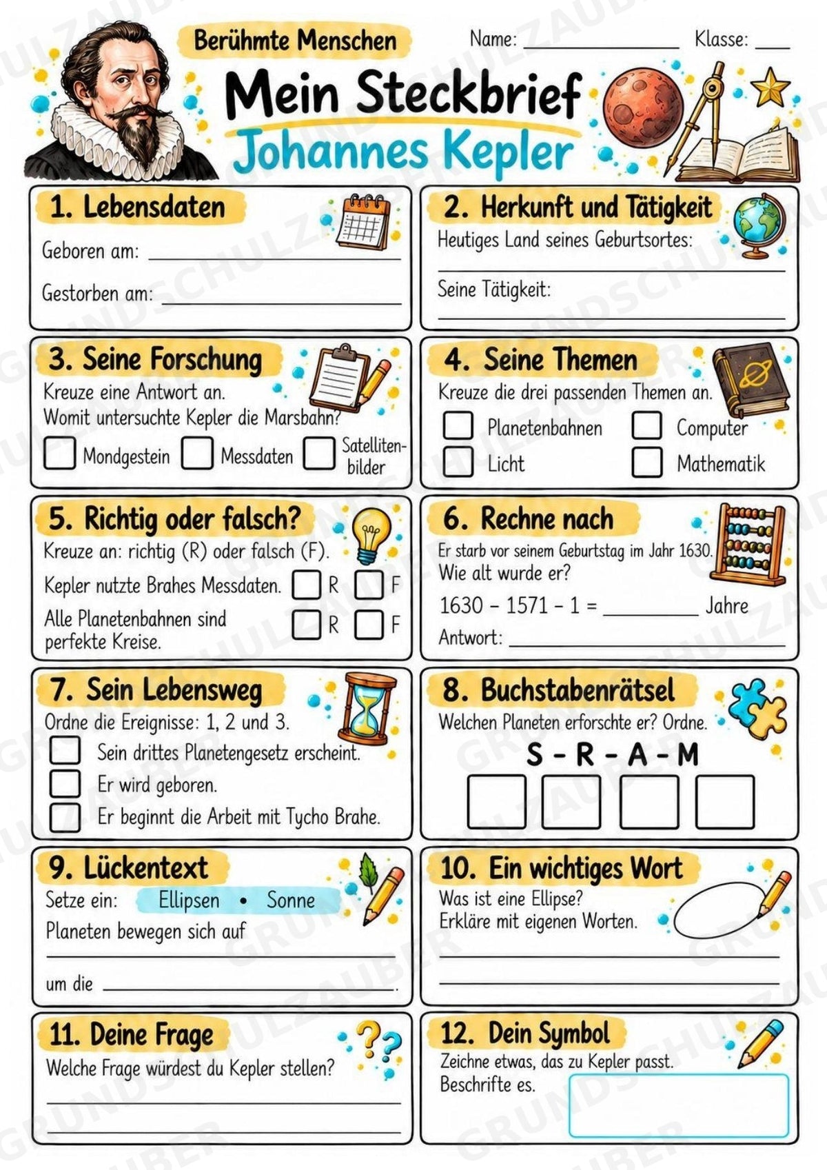 Johannes Kepler – Steckbrief & Infotext für die Grundschule | Berühmte Persönlichkeiten | Sachunterricht – Materialseite 3