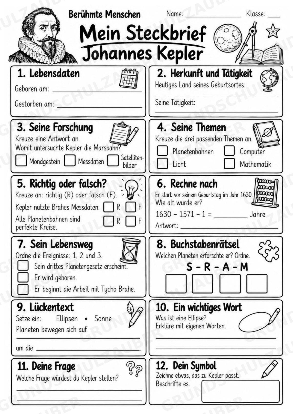 Johannes Kepler – Steckbrief & Infotext für die Grundschule | Berühmte Persönlichkeiten | Sachunterricht – Materialseite 4