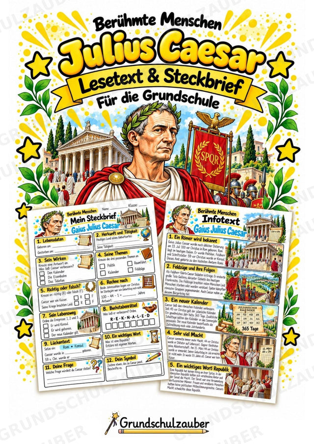 Julius Caesar – Steckbrief & Infotext für die Grundschule | Berühmte Persönlichkeiten | Sachunterricht – Cover