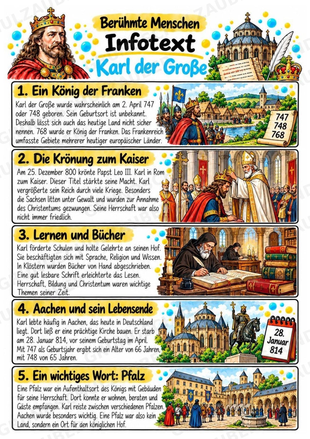 Karl der Grosse – Steckbrief & Infotext für die Grundschule | Berühmte Persönlichkeiten | Sachunterricht – Materialseite 2
