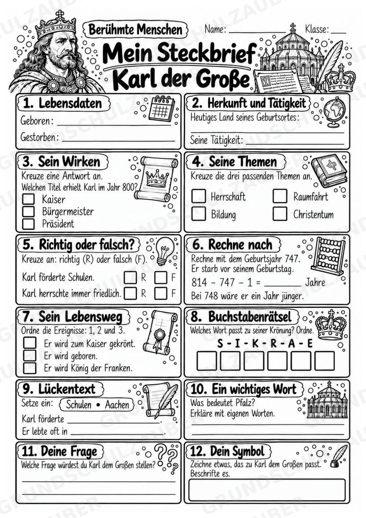 Karl der Grosse – Steckbrief & Infotext für die Grundschule | Berühmte Persönlichkeiten | Sachunterricht – Materialseite 4