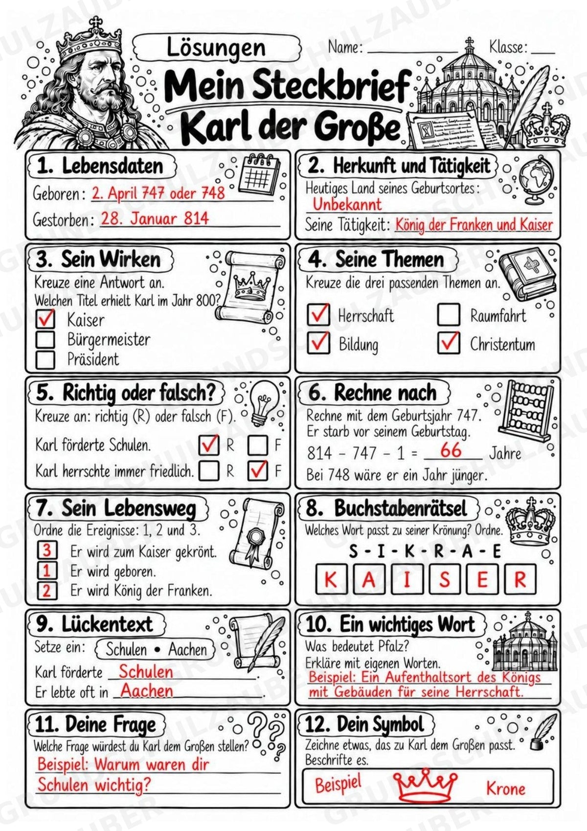 Karl der Grosse – Steckbrief & Infotext für die Grundschule | Berühmte Persönlichkeiten | Sachunterricht – Materialseite 5