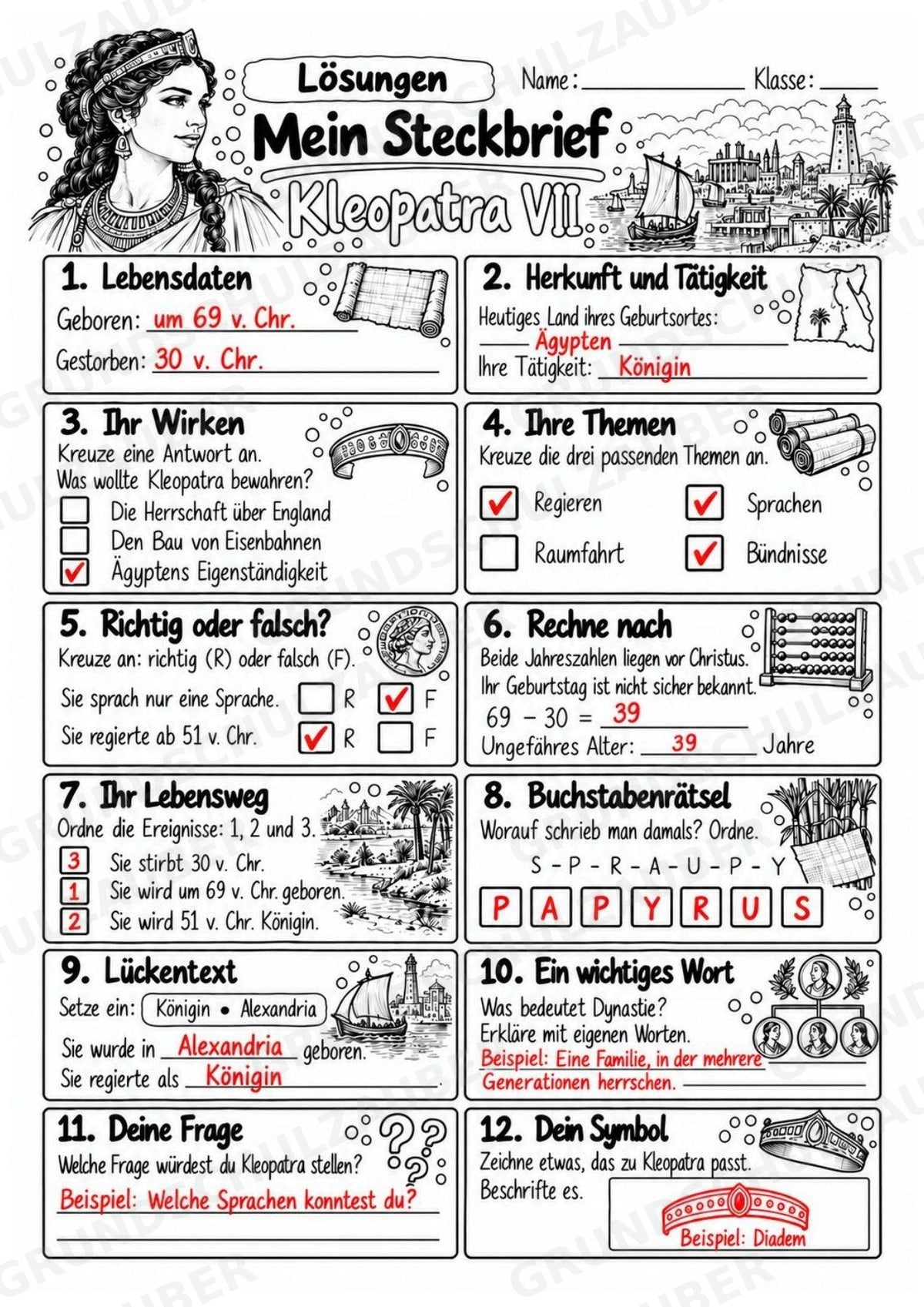 Kleopatra – Steckbrief & Infotext für die Grundschule | Berühmte Persönlichkeiten | Sachunterricht – Materialseite 5