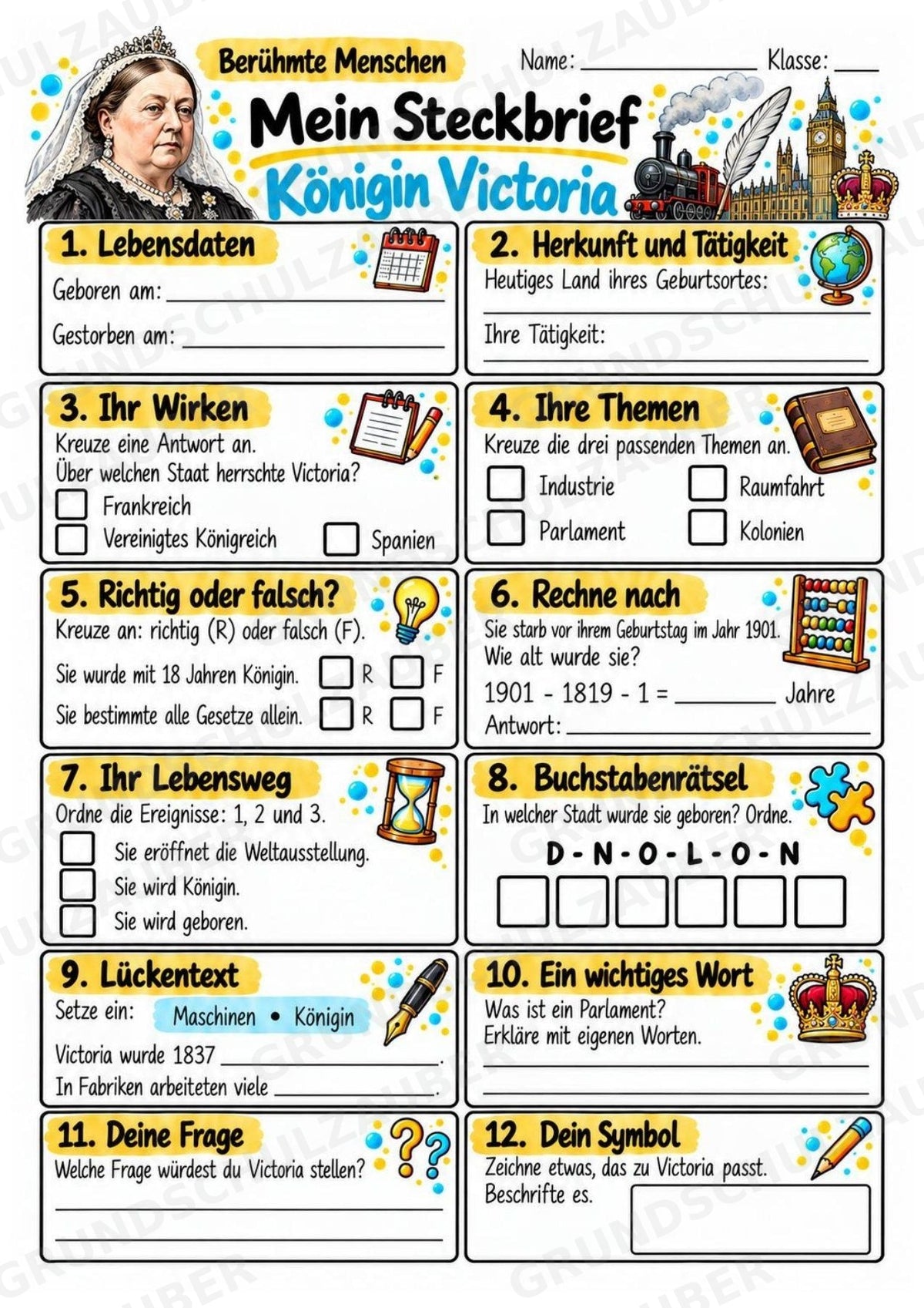 Koenigin Victoria – Steckbrief & Infotext für die Grundschule | Berühmte Persönlichkeiten | Sachunterricht – Materialseite 3