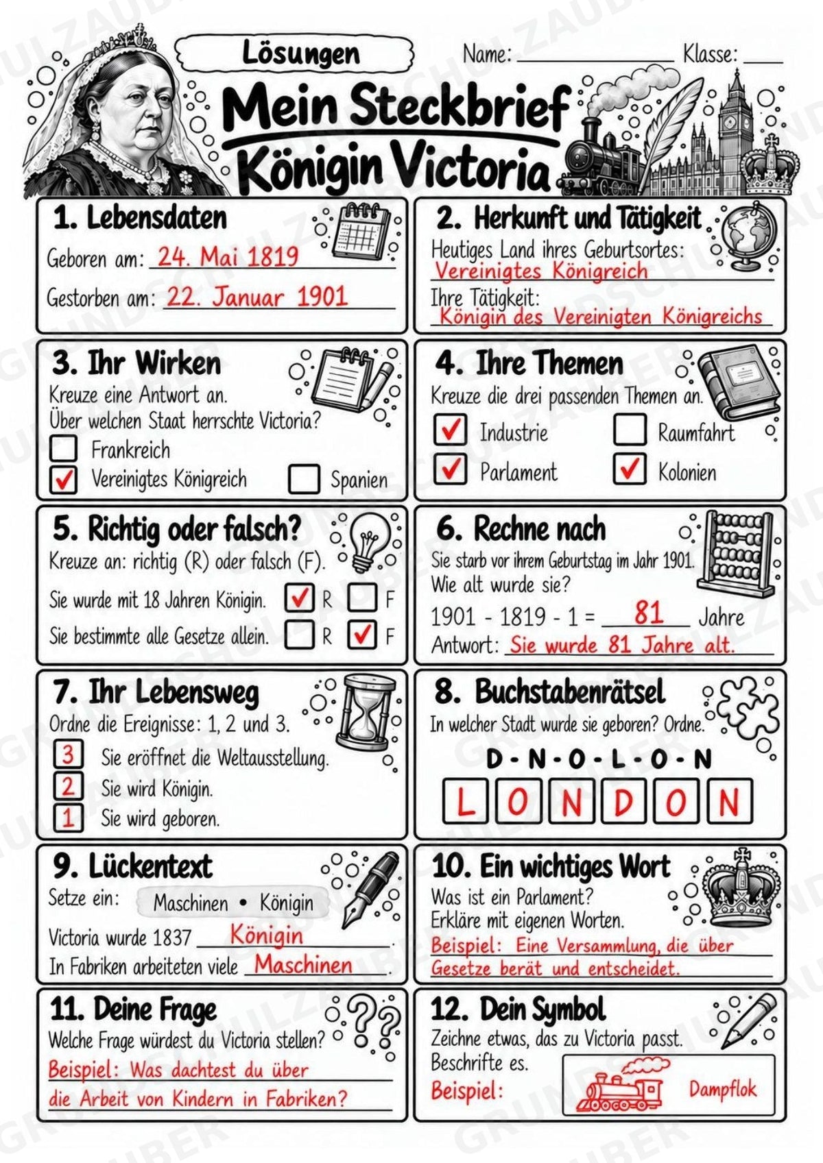 Koenigin Victoria – Steckbrief & Infotext für die Grundschule | Berühmte Persönlichkeiten | Sachunterricht – Materialseite 5