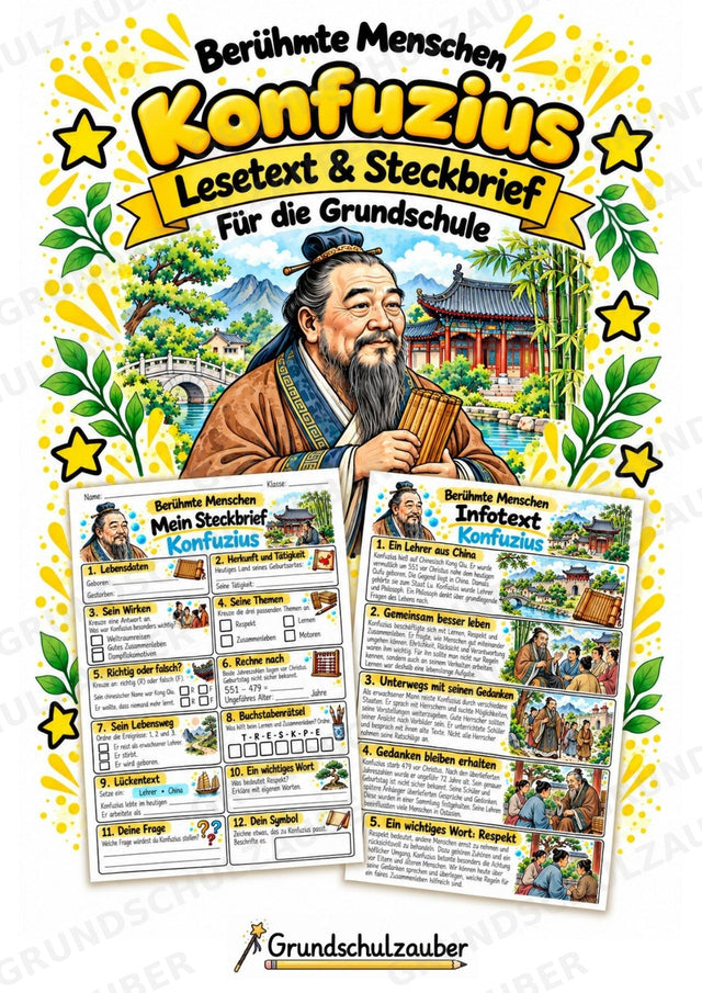 Konfuzius – Steckbrief & Infotext für die Grundschule | Berühmte Persönlichkeiten | Sachunterricht – Cover