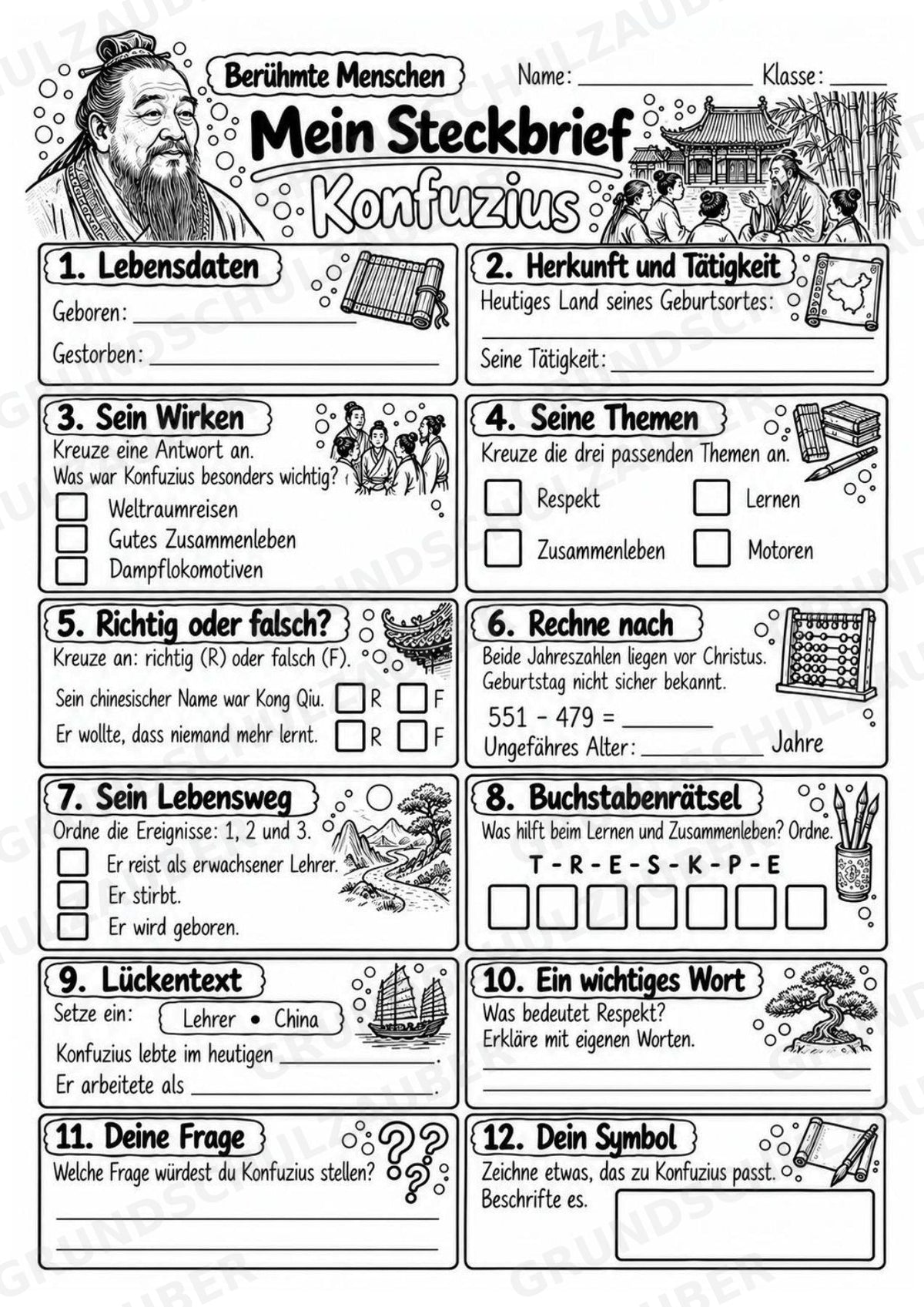 Konfuzius – Steckbrief & Infotext für die Grundschule | Berühmte Persönlichkeiten | Sachunterricht – Materialseite 4