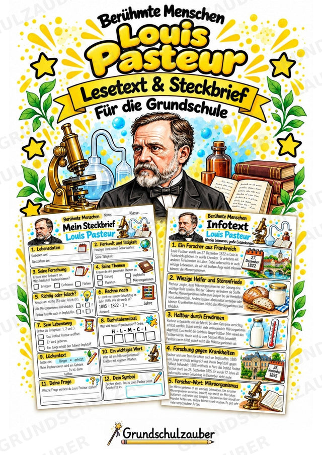 Louis Pasteur – Steckbrief & Infotext für die Grundschule | Berühmte Persönlichkeiten | Sachunterricht – Cover