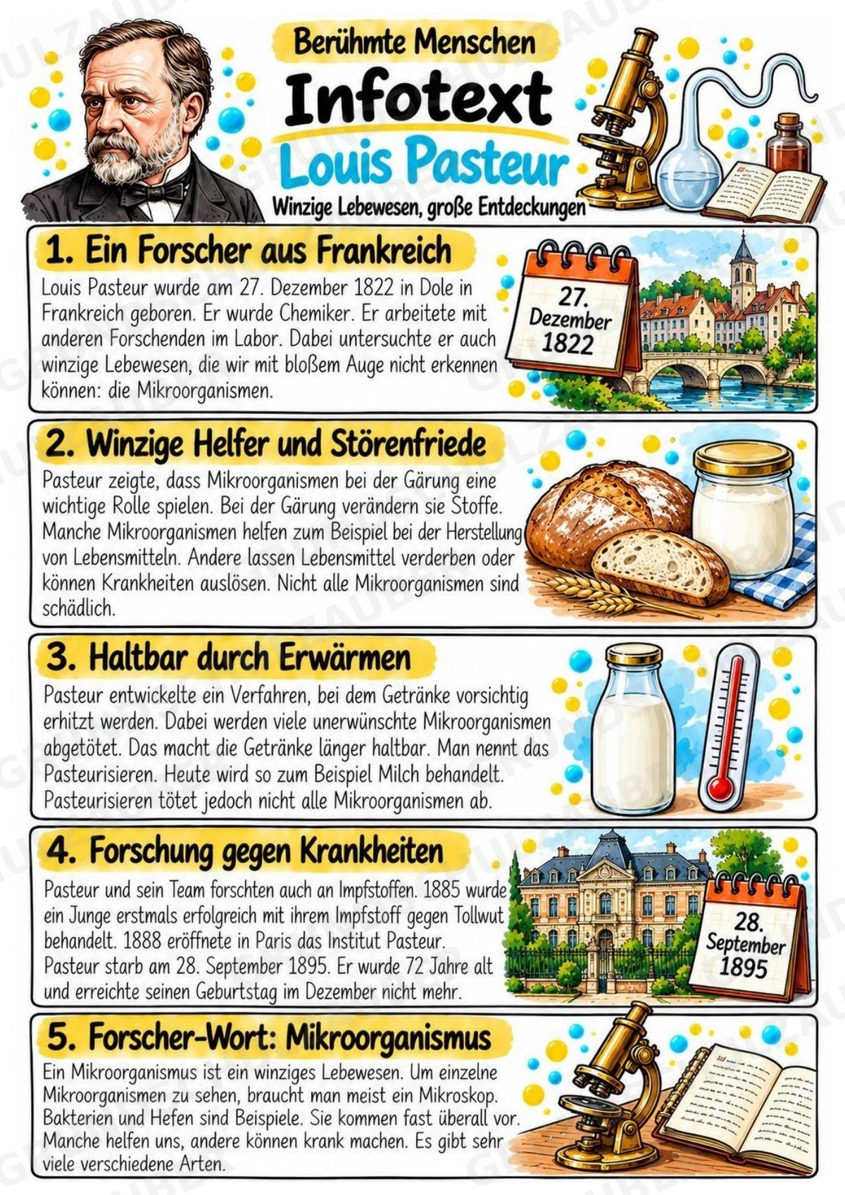 Louis Pasteur – Steckbrief & Infotext für die Grundschule | Berühmte Persönlichkeiten | Sachunterricht – Materialseite 2