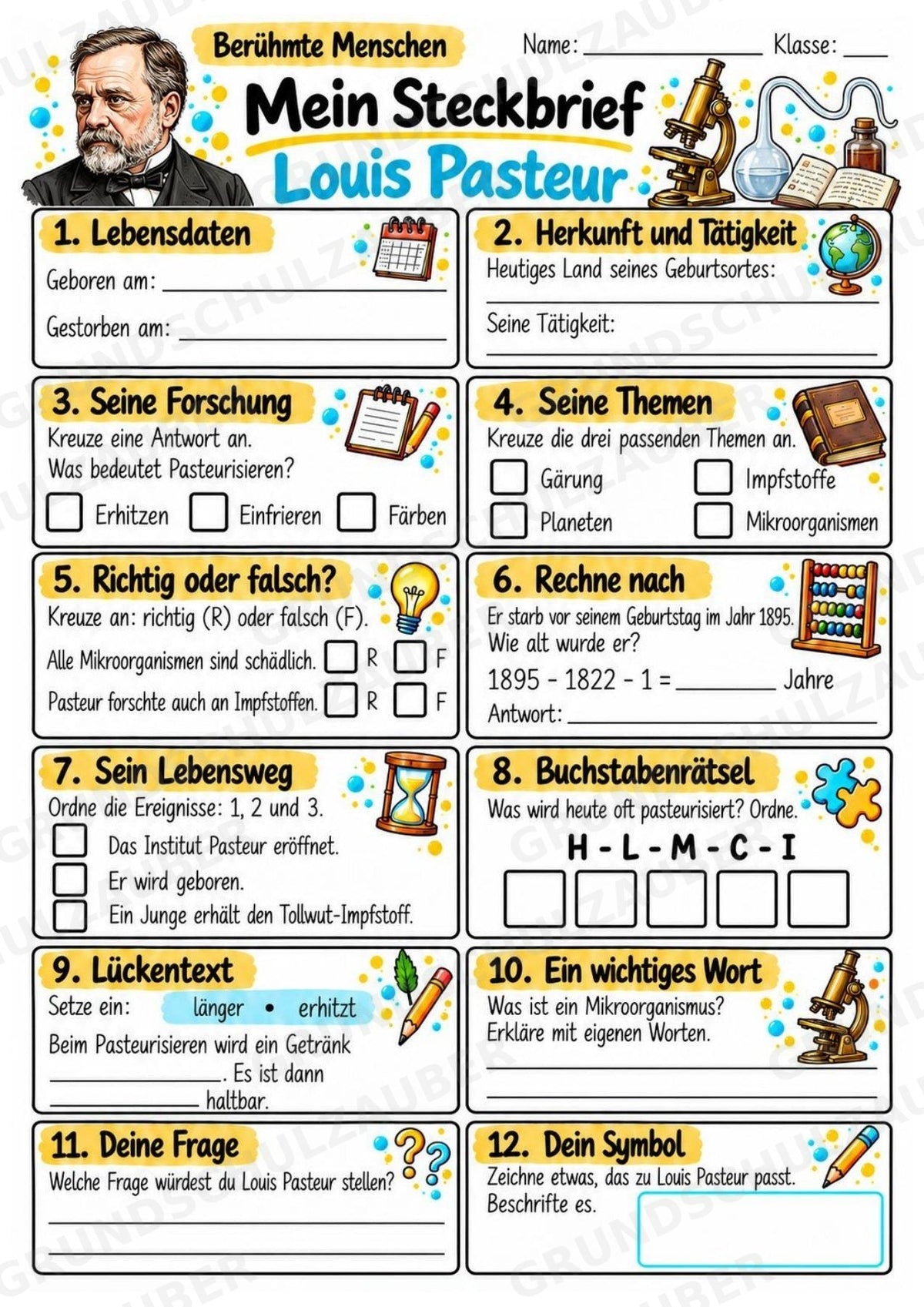 Louis Pasteur – Steckbrief & Infotext für die Grundschule | Berühmte Persönlichkeiten | Sachunterricht – Materialseite 3