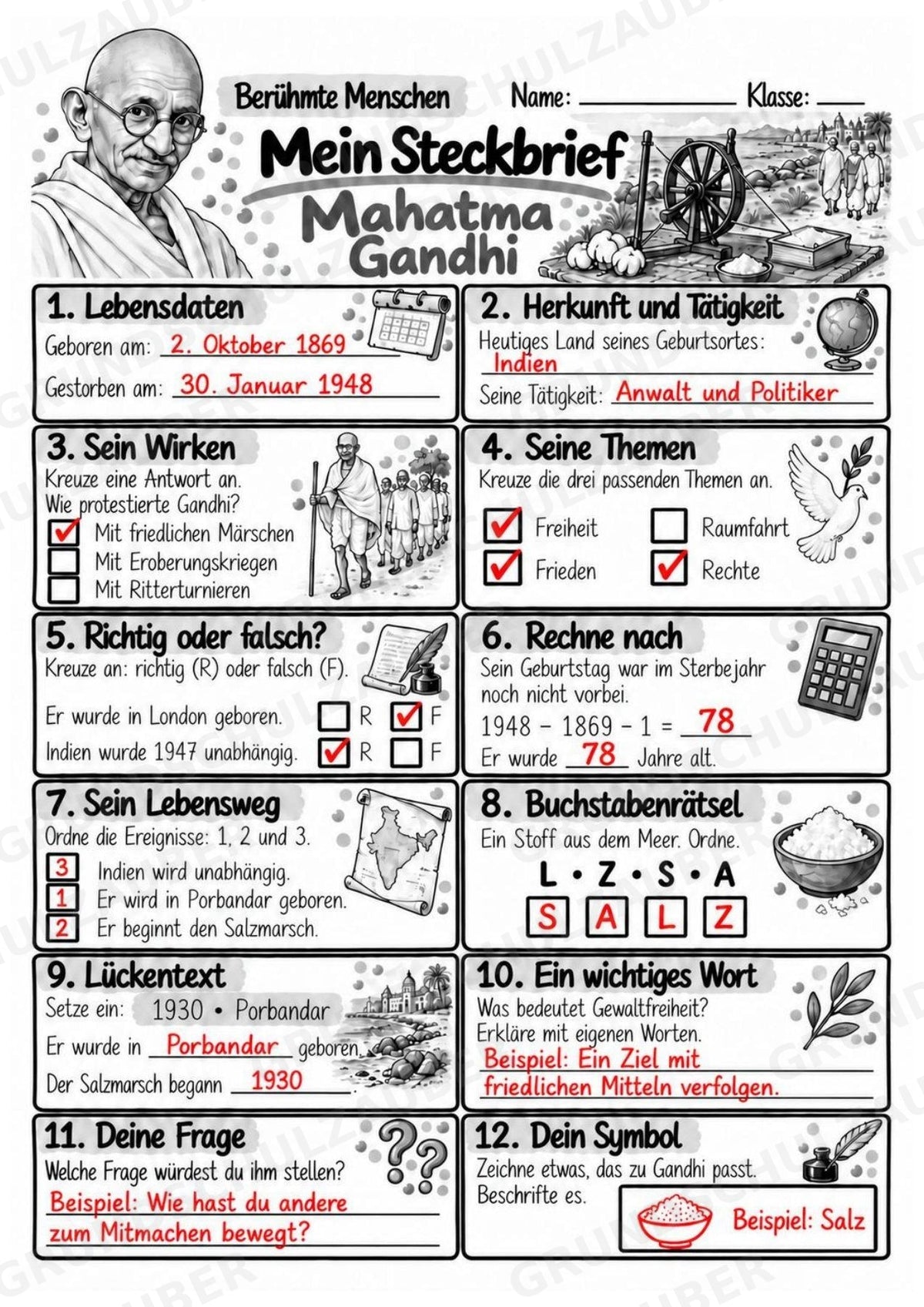Mahatma Gandhi – Steckbrief & Infotext für die Grundschule | Berühmte Persönlichkeiten | Sachunterricht – Materialseite 5