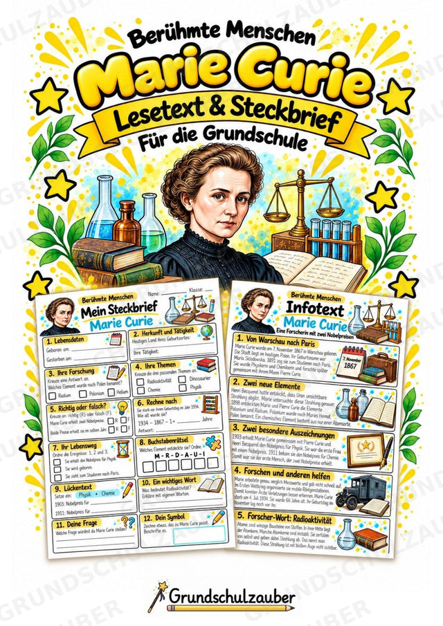 Marie Curie – Steckbrief & Infotext für die Grundschule | Berühmte Persönlichkeiten | Sachunterricht – Cover