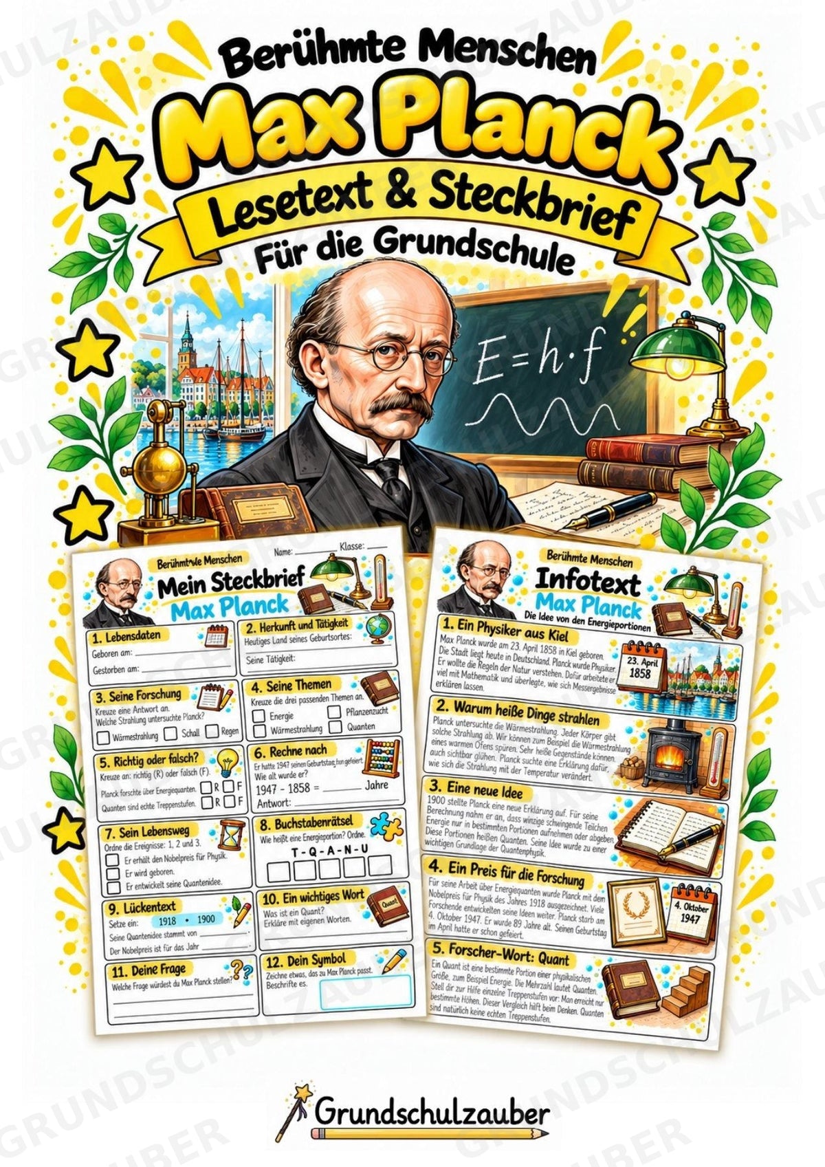 Max Planck – Steckbrief & Infotext für die Grundschule | Berühmte Persönlichkeiten | Sachunterricht – Cover