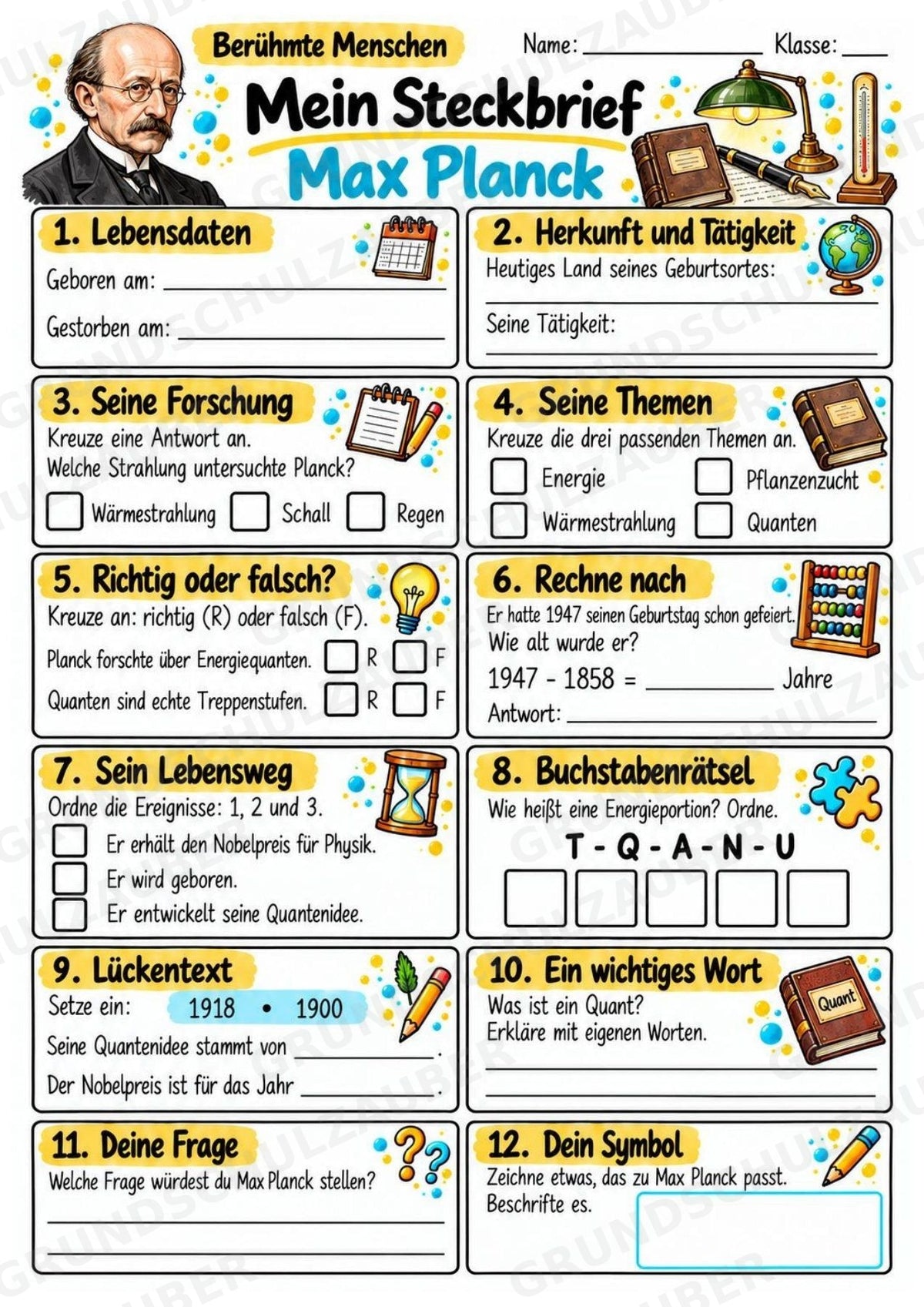 Max Planck – Steckbrief & Infotext für die Grundschule | Berühmte Persönlichkeiten | Sachunterricht – Materialseite 3