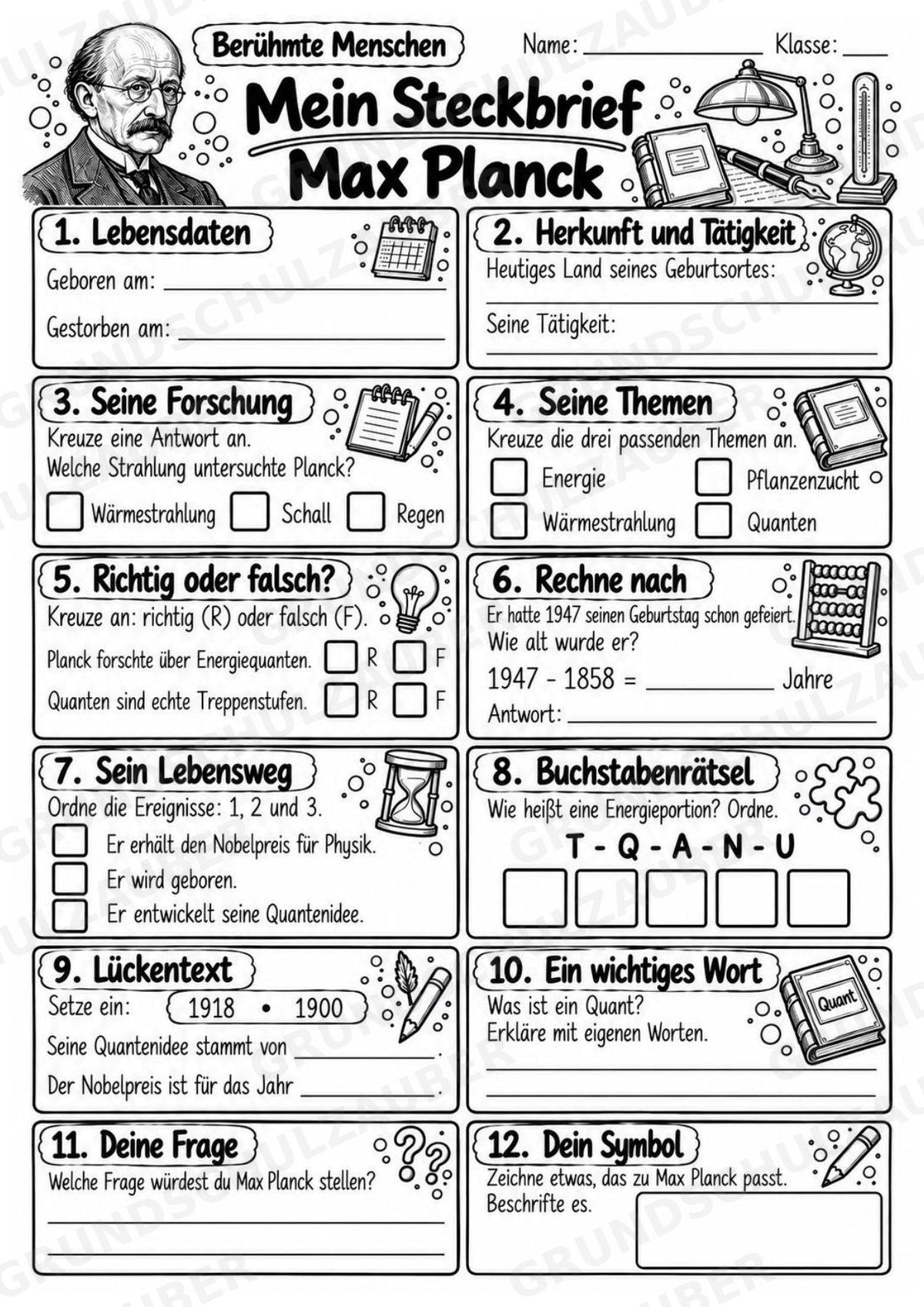 Max Planck – Steckbrief & Infotext für die Grundschule | Berühmte Persönlichkeiten | Sachunterricht – Materialseite 4