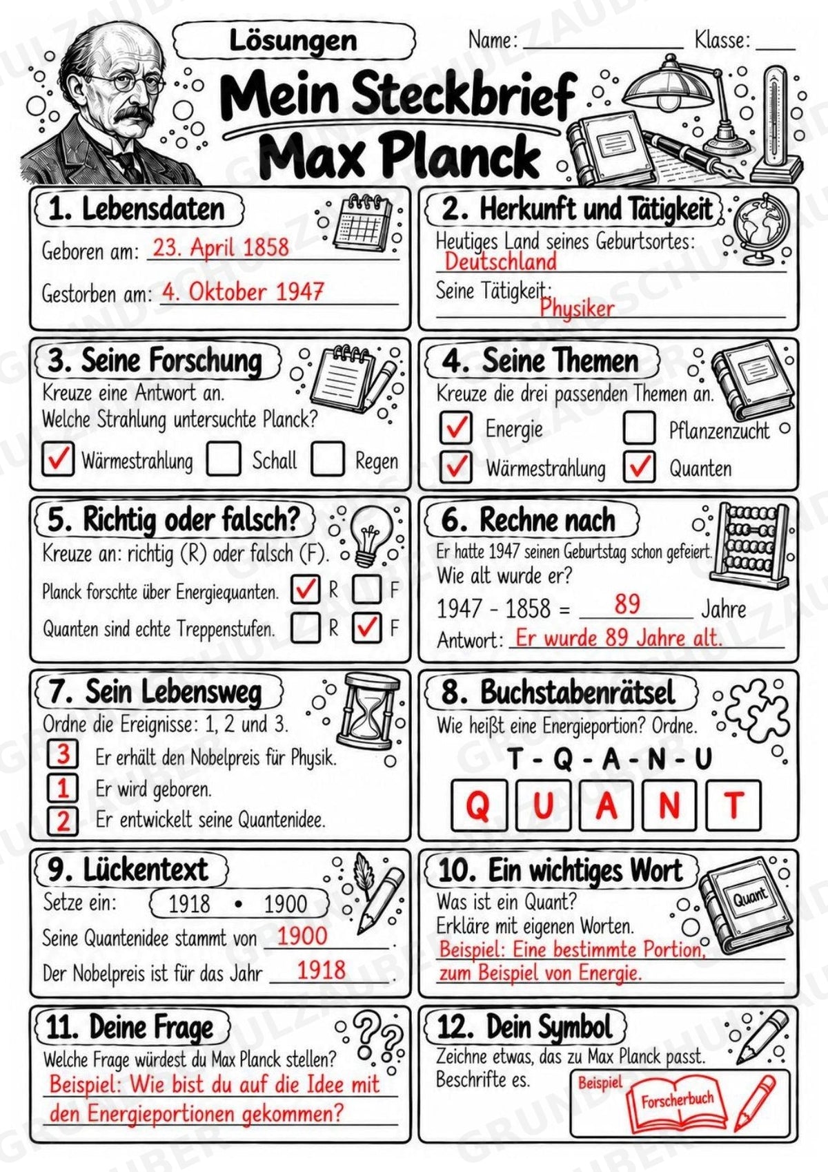 Max Planck – Steckbrief & Infotext für die Grundschule | Berühmte Persönlichkeiten | Sachunterricht – Materialseite 5