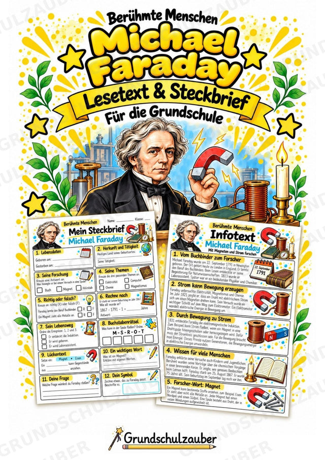 Michael Faraday – Steckbrief & Infotext für die Grundschule | Berühmte Persönlichkeiten | Sachunterricht – Cover