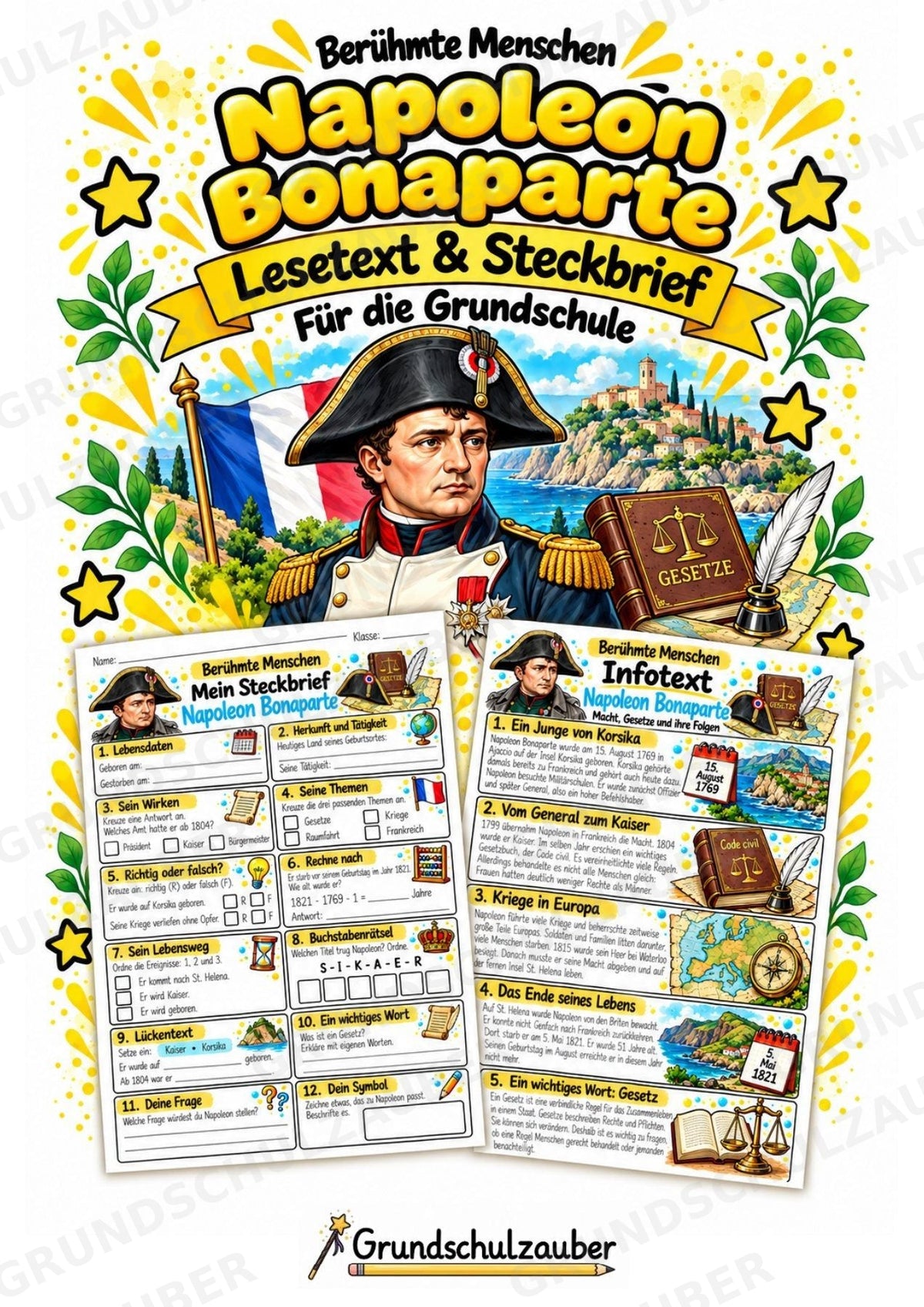 Napoleon Bonaparte – Steckbrief & Infotext für die Grundschule | Berühmte Persönlichkeiten | Sachunterricht – Cover