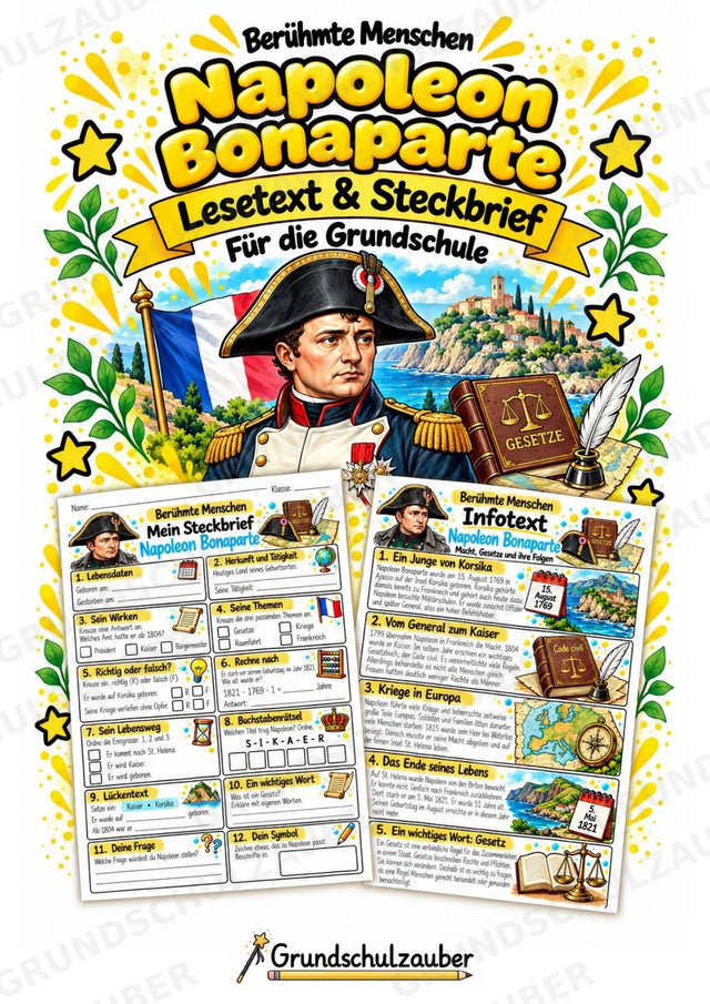 Napoleon Bonaparte – Steckbrief & Infotext für die Grundschule | Berühmte Persönlichkeiten | Sachunterricht – Cover