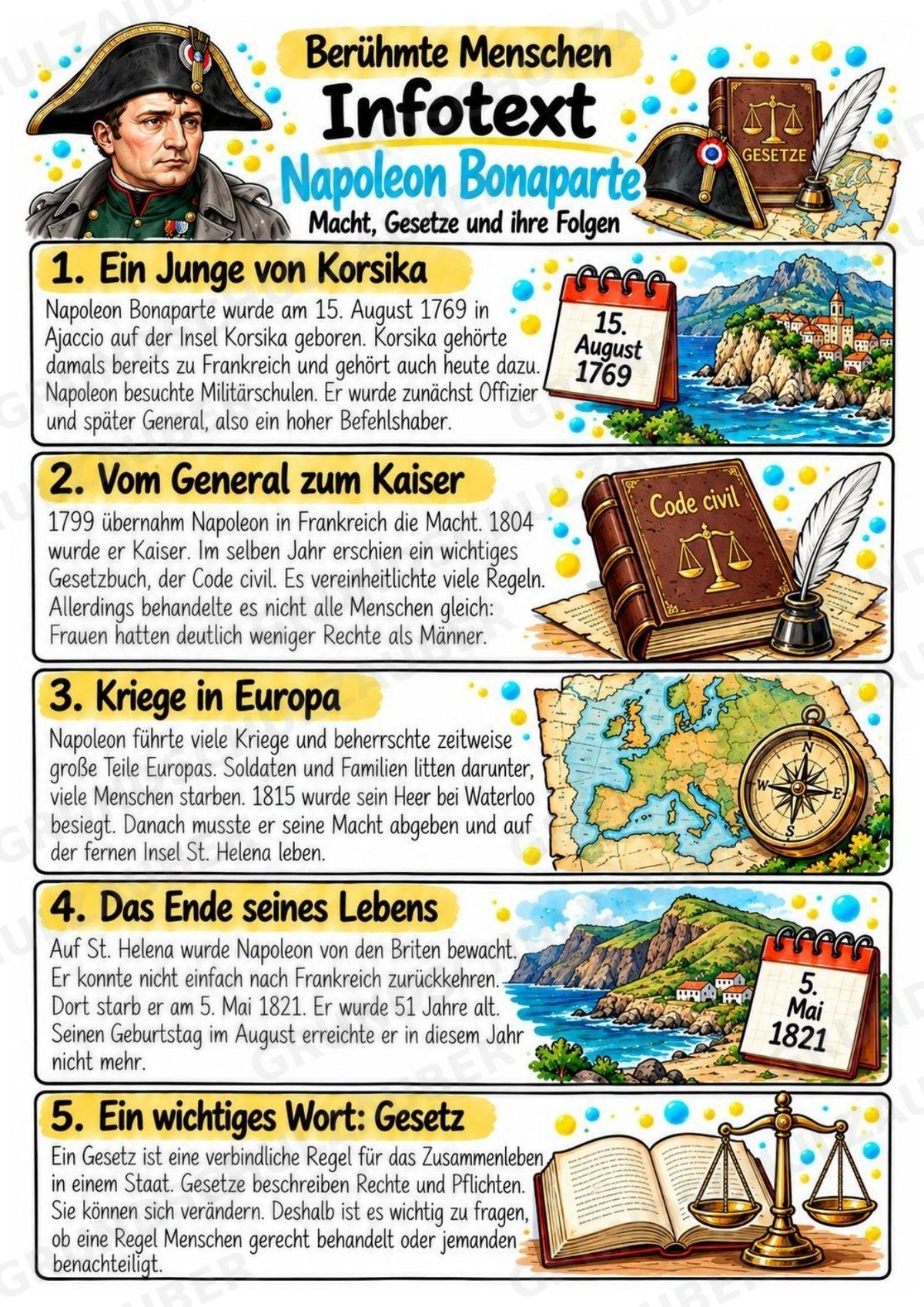 Napoleon Bonaparte – Steckbrief & Infotext für die Grundschule | Berühmte Persönlichkeiten | Sachunterricht – Materialseite 2