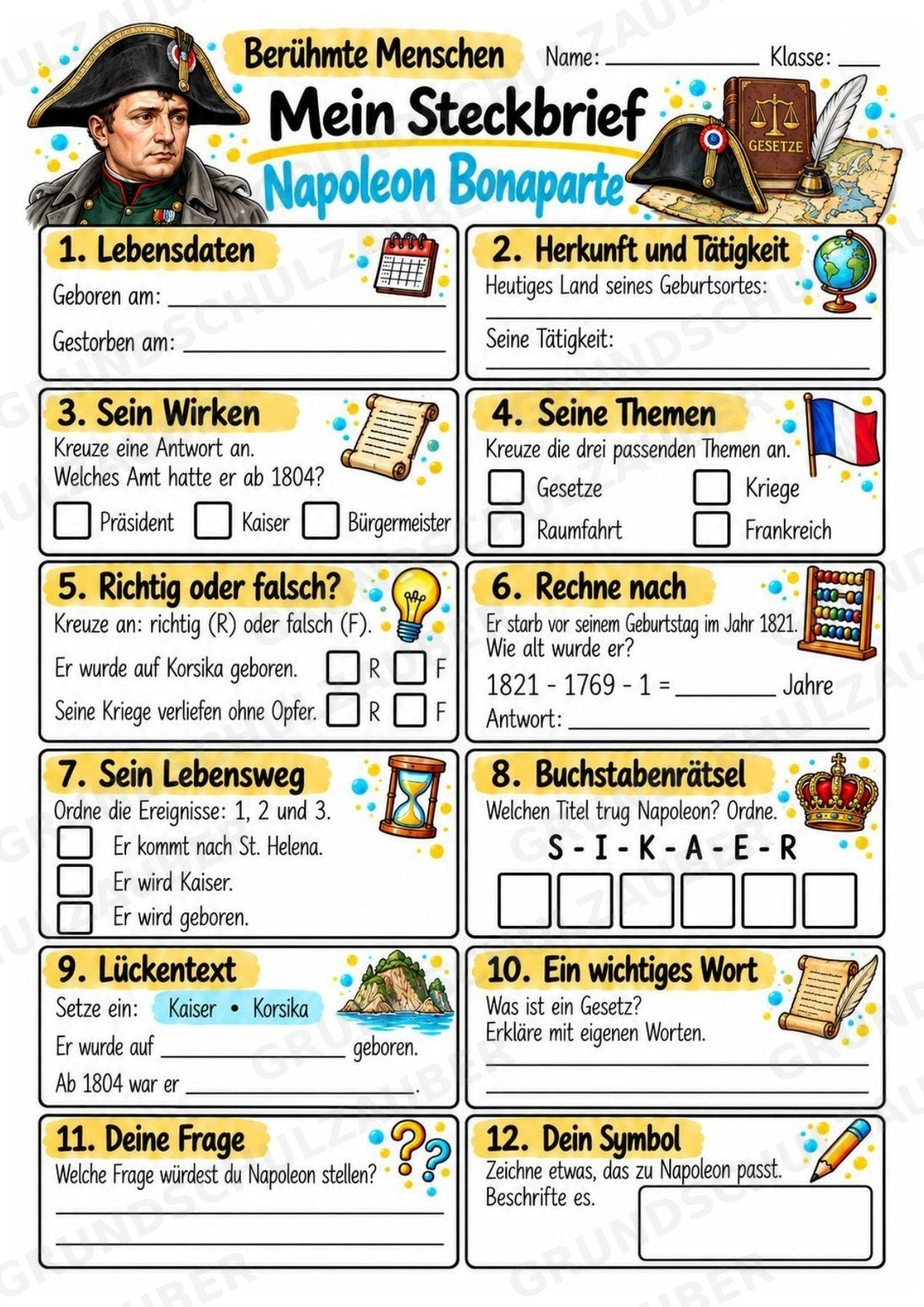 Napoleon Bonaparte – Steckbrief & Infotext für die Grundschule | Berühmte Persönlichkeiten | Sachunterricht – Materialseite 3