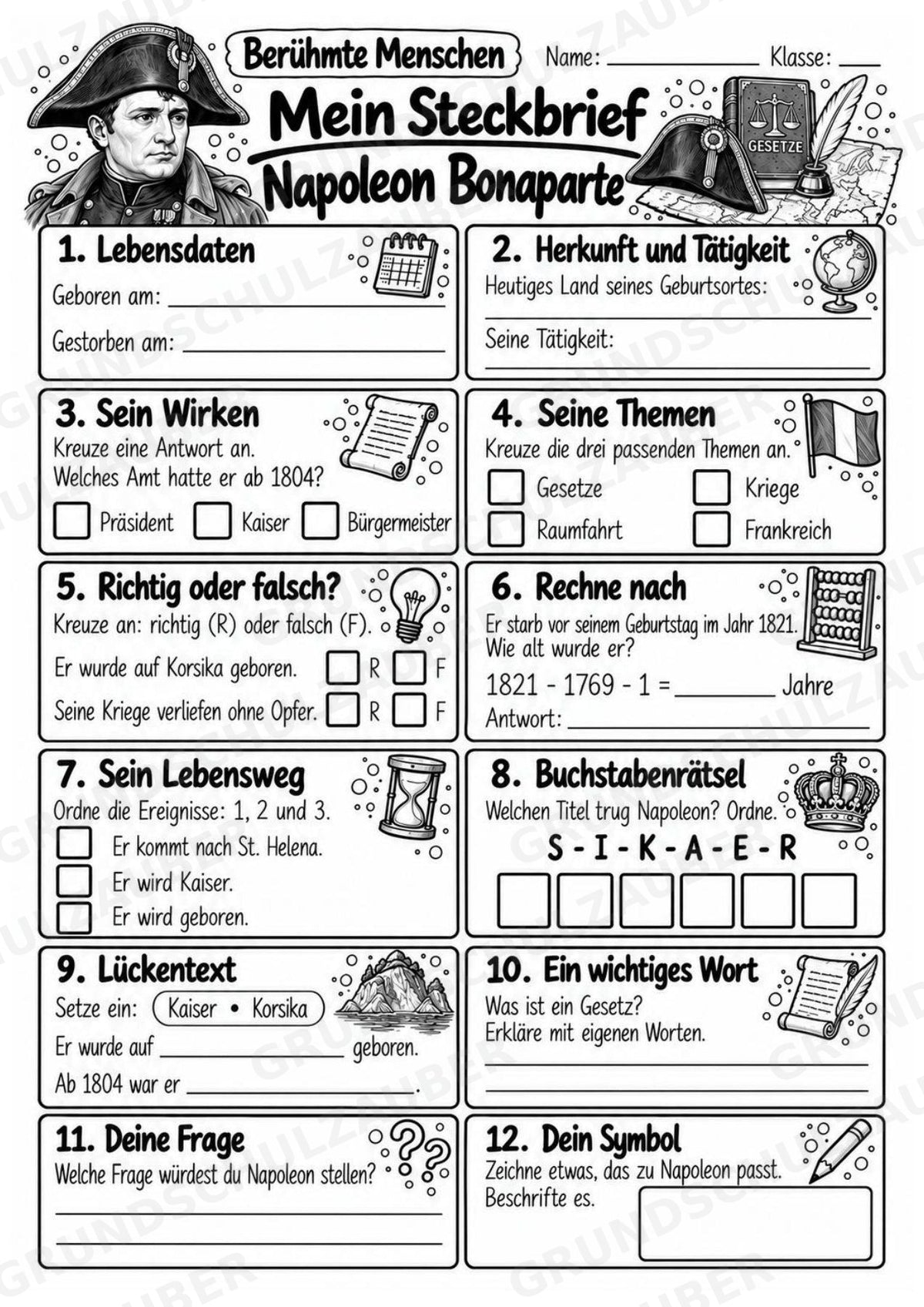Napoleon Bonaparte – Steckbrief & Infotext für die Grundschule | Berühmte Persönlichkeiten | Sachunterricht – Materialseite 4