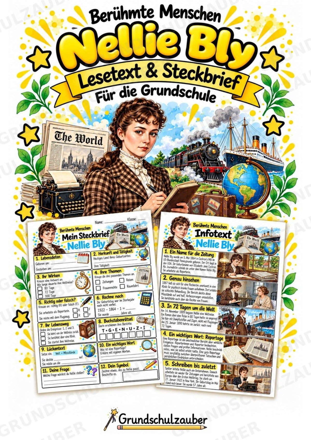 Nellie Bly – Steckbrief & Infotext für die Grundschule | Berühmte Persönlichkeiten | Sachunterricht – Cover