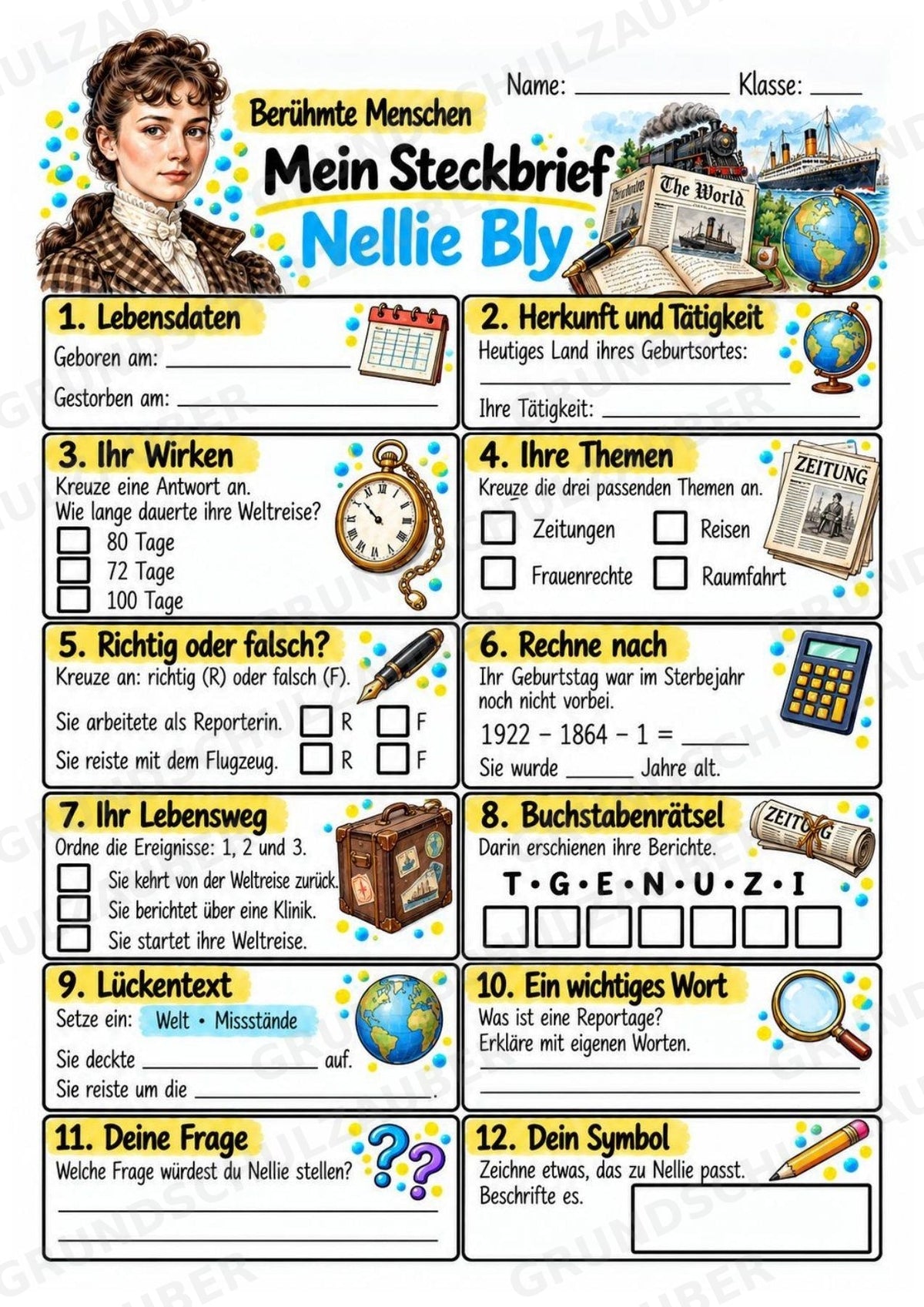 Nellie Bly – Steckbrief & Infotext für die Grundschule | Berühmte Persönlichkeiten | Sachunterricht – Materialseite 3