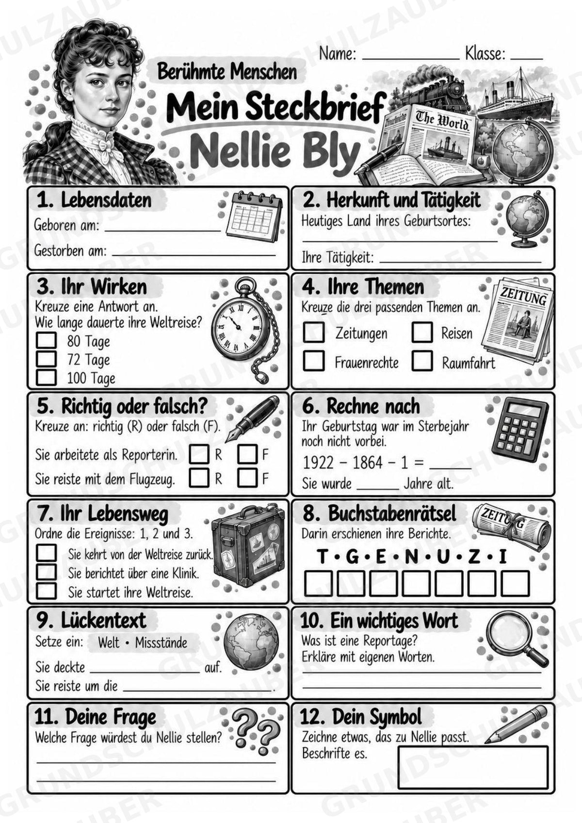 Nellie Bly – Steckbrief & Infotext für die Grundschule | Berühmte Persönlichkeiten | Sachunterricht – Materialseite 4