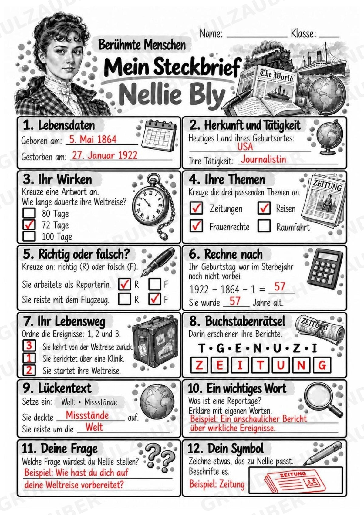 Nellie Bly – Steckbrief & Infotext für die Grundschule | Berühmte Persönlichkeiten | Sachunterricht – Materialseite 5
