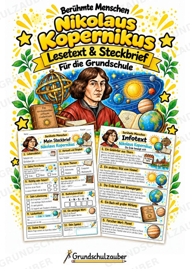 Nikolaus Kopernikus – Steckbrief & Infotext für die Grundschule | Berühmte Persönlichkeiten | Sachunterricht – Cover