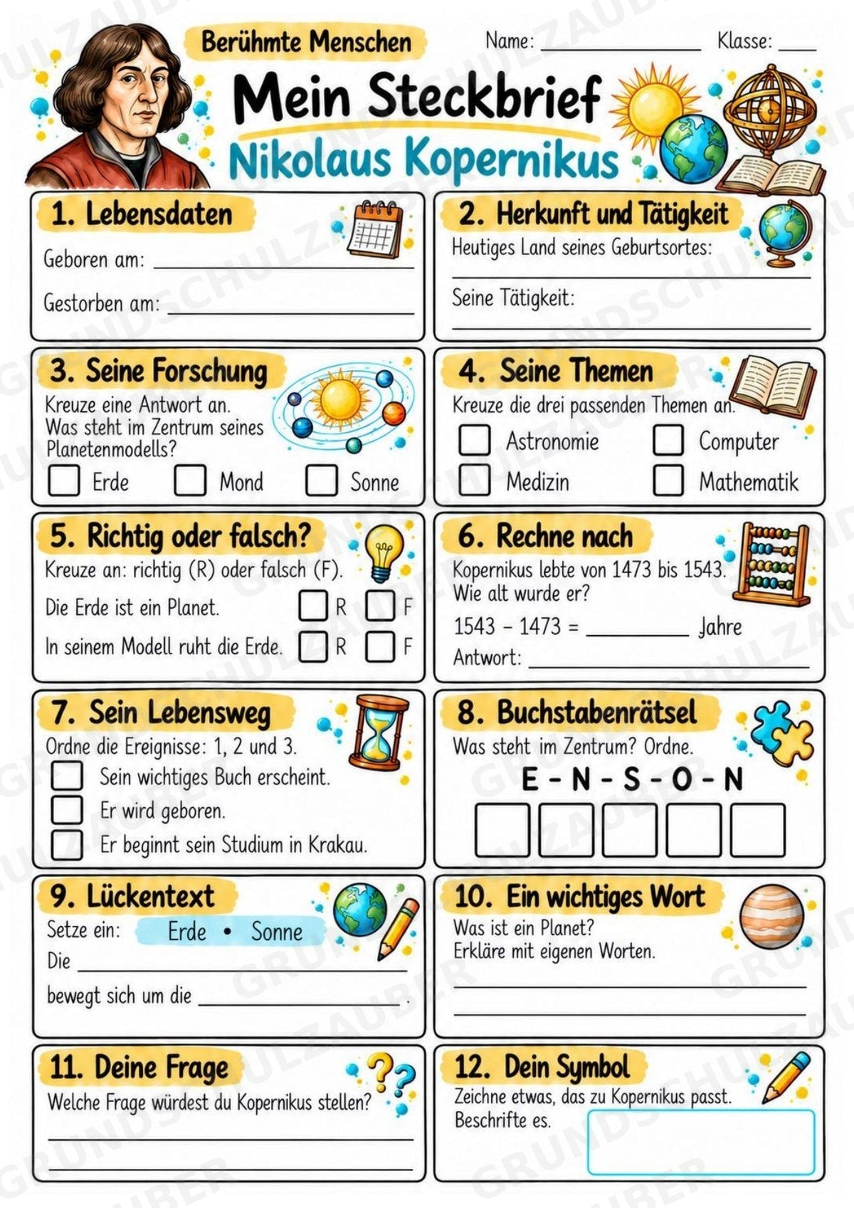 Nikolaus Kopernikus – Steckbrief & Infotext für die Grundschule | Berühmte Persönlichkeiten | Sachunterricht – Materialseite 3
