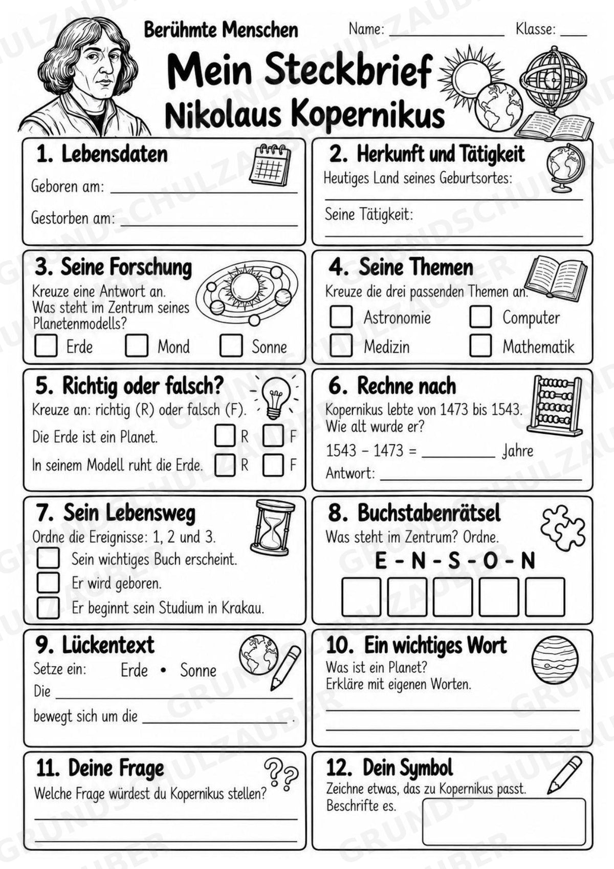 Nikolaus Kopernikus – Steckbrief & Infotext für die Grundschule | Berühmte Persönlichkeiten | Sachunterricht – Materialseite 4