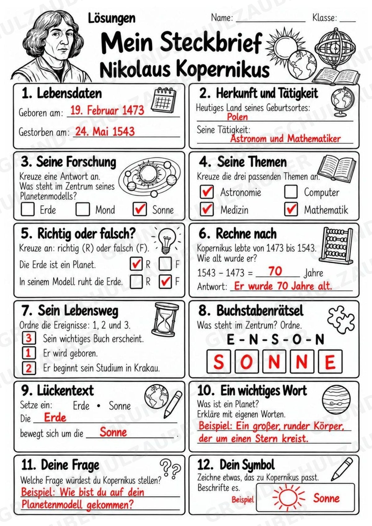 Nikolaus Kopernikus – Steckbrief & Infotext für die Grundschule | Berühmte Persönlichkeiten | Sachunterricht – Materialseite 5