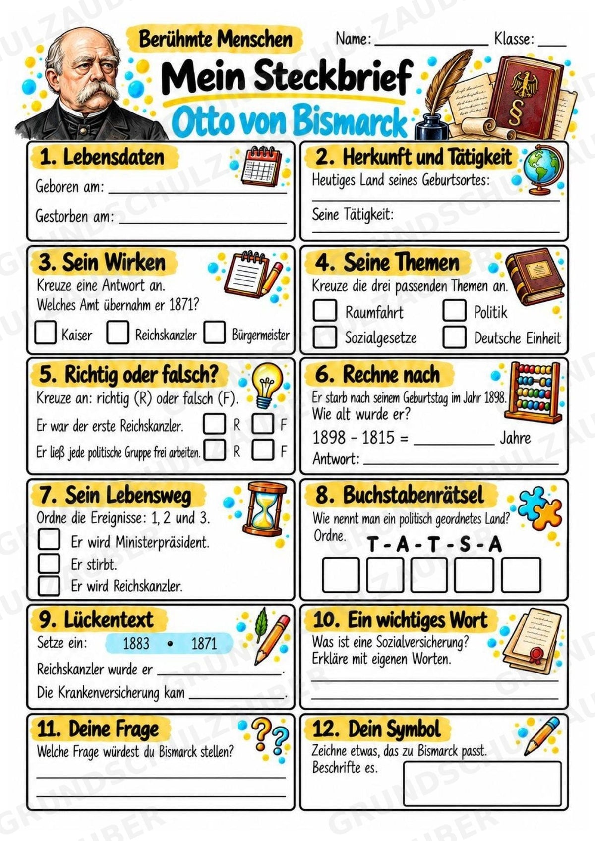 Otto von Bismarck – Steckbrief & Infotext für die Grundschule | Berühmte Persönlichkeiten | Sachunterricht – Materialseite 3