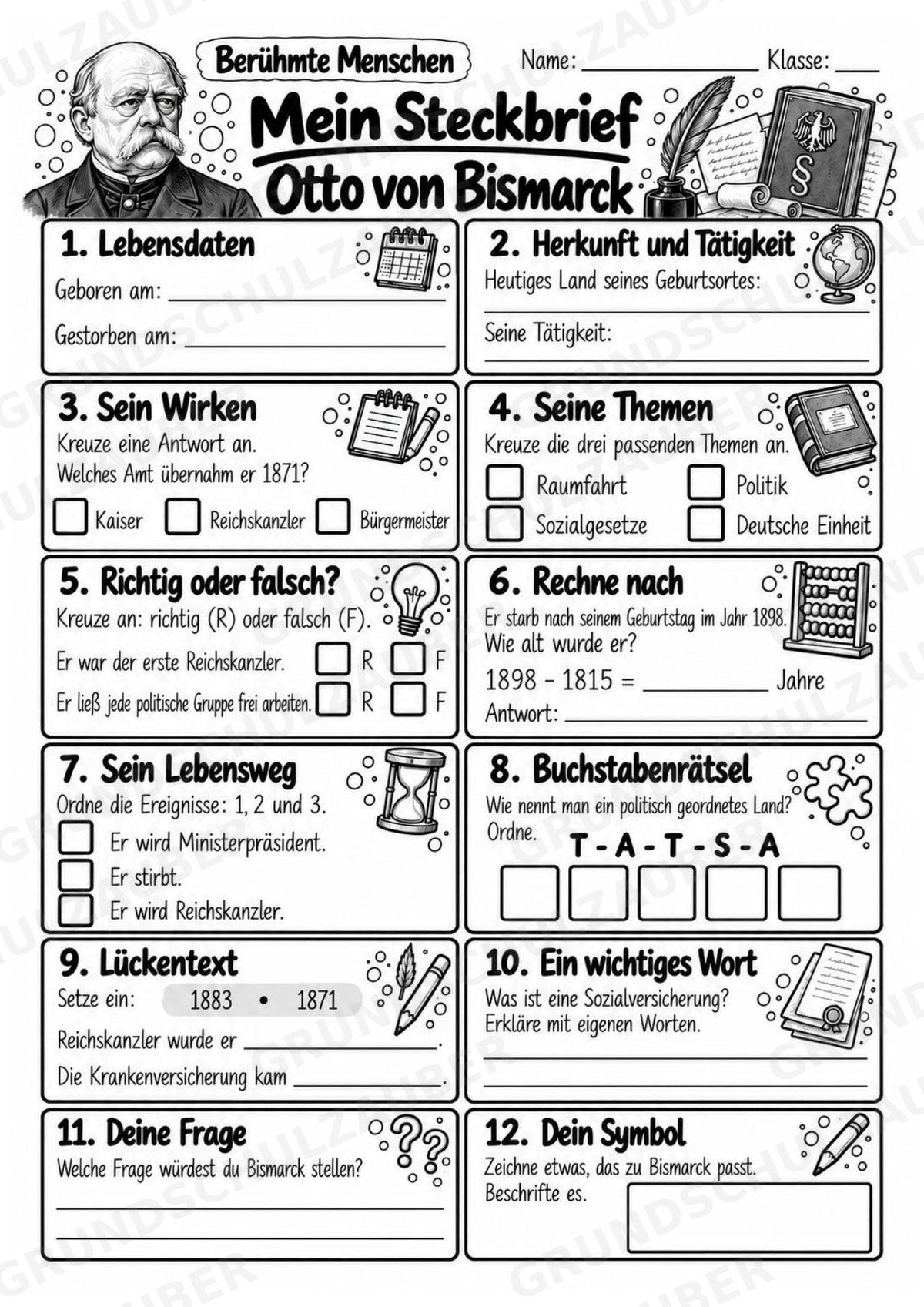 Otto von Bismarck – Steckbrief & Infotext für die Grundschule | Berühmte Persönlichkeiten | Sachunterricht – Materialseite 4