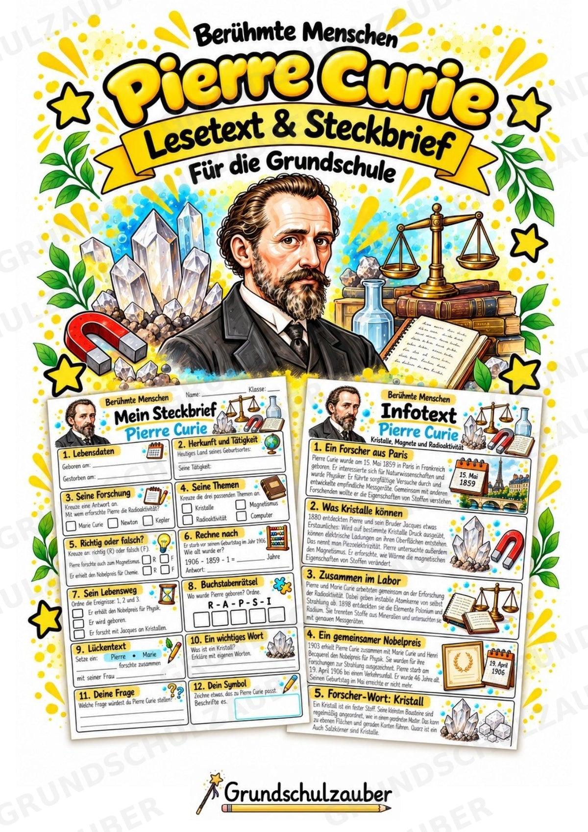 Pierre Curie – Steckbrief & Infotext für die Grundschule | Berühmte Persönlichkeiten | Sachunterricht – Cover
