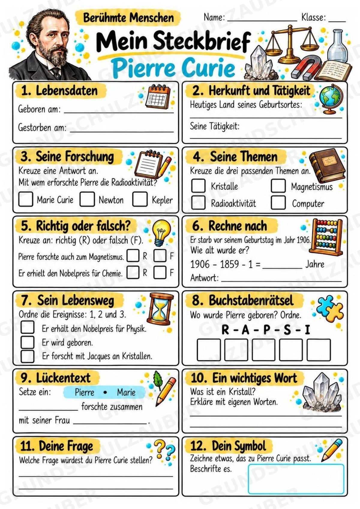 Pierre Curie – Steckbrief & Infotext für die Grundschule | Berühmte Persönlichkeiten | Sachunterricht – Materialseite 3