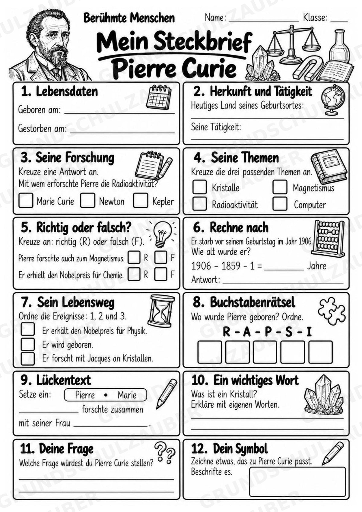 Pierre Curie – Steckbrief & Infotext für die Grundschule | Berühmte Persönlichkeiten | Sachunterricht – Materialseite 4